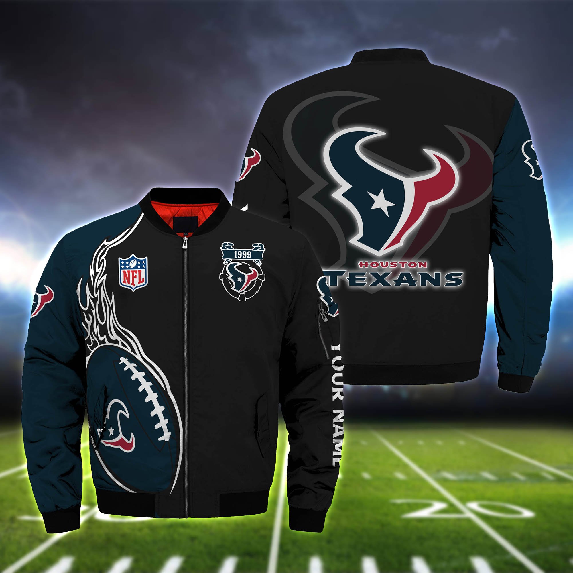 Houston Texans Bomber Jacket 2024 Version Custom Your Name, Bomber Jacket For Foorball Lovers, Sport Gifts ETHY-52924