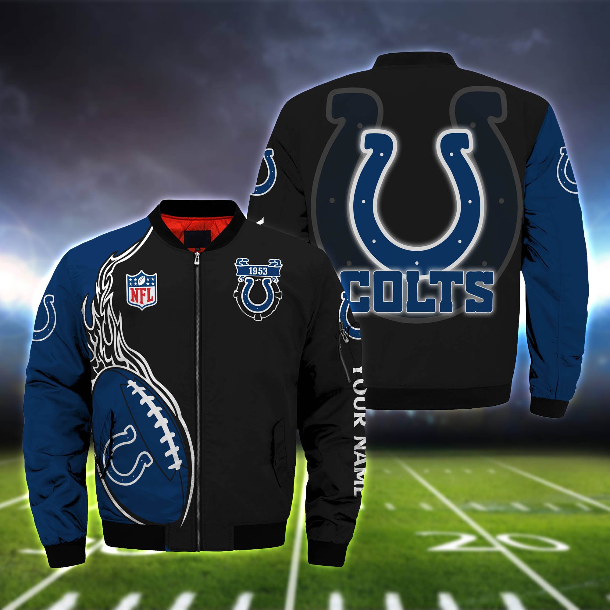Indianapolis Colts Bomber Jacket 2024 Version Custom Your Name, Bomber Jacket For Foorball Lovers, Sport Gifts ETHY-52924