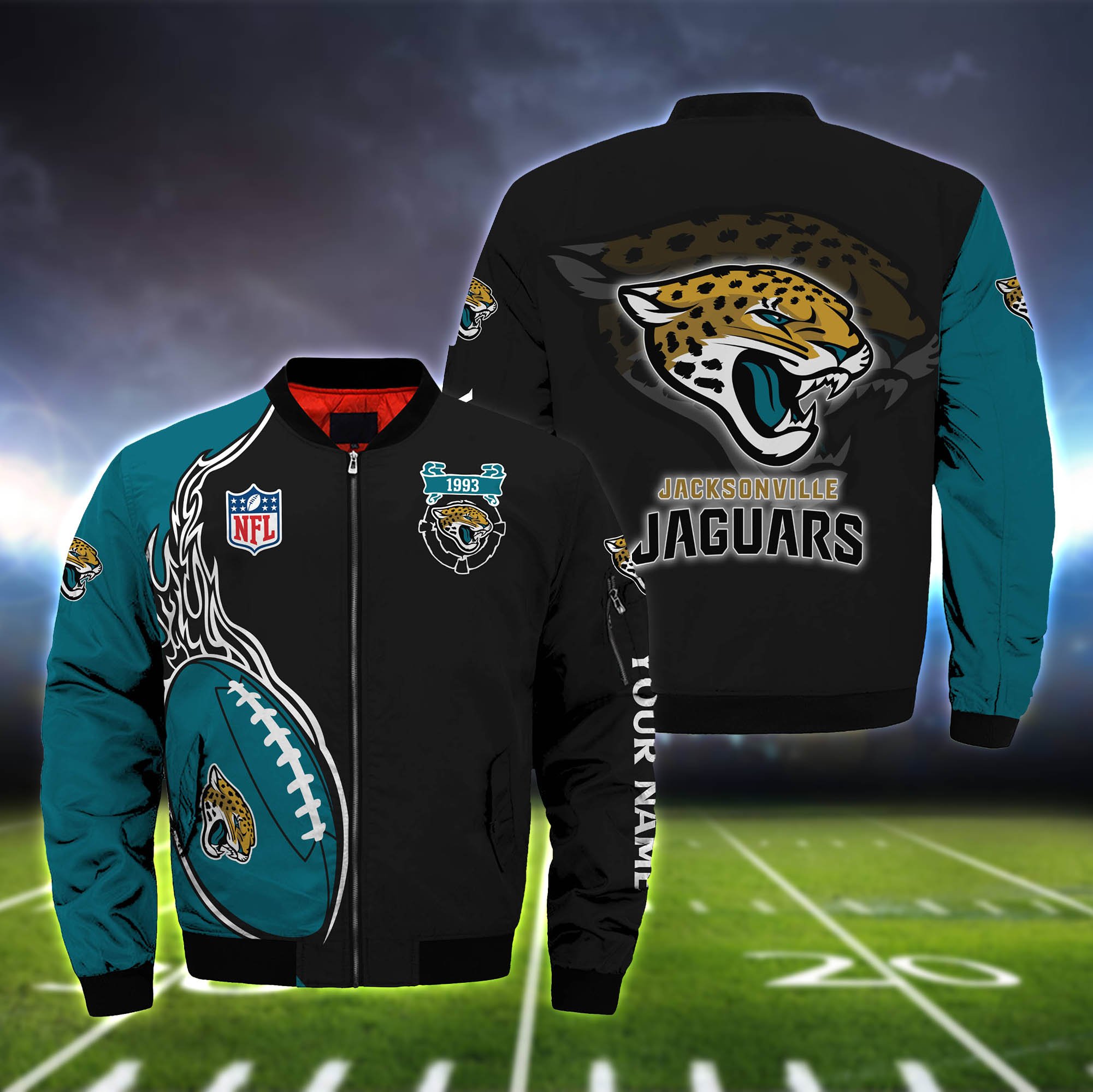 Jacksonville Jaguars Bomber Jacket 2024 Version Custom Your Name, Bomber Jacket For Foorball Lovers, Sport Gifts ETHY-52924