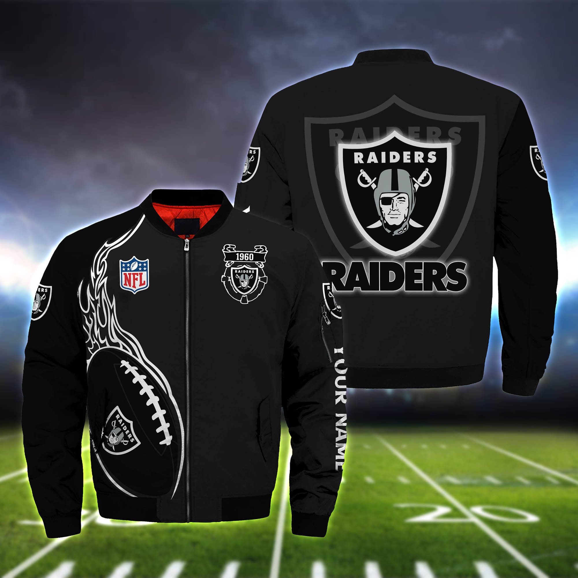 Las Vegas Raiders Bomber Jacket 2024 Version Custom Your Name, Bomber Jacket For Foorball Lovers, Sport Gifts ETHY-52924