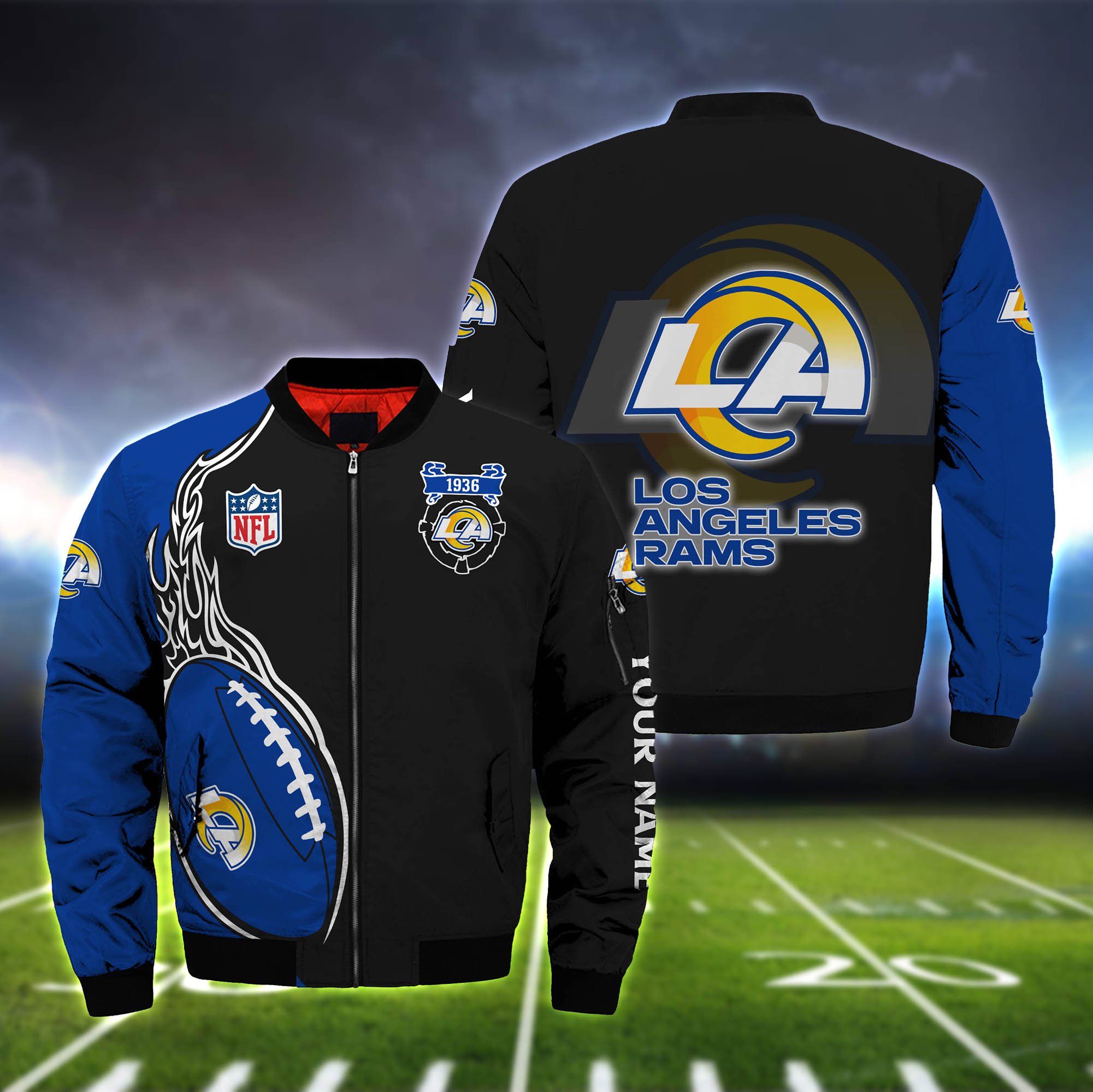 Los Angeles Rams Bomber Jacket 2024 Version Custom Your Name, Bomber Jacket For Foorball Lovers, Sport Gifts ETHY-52924
