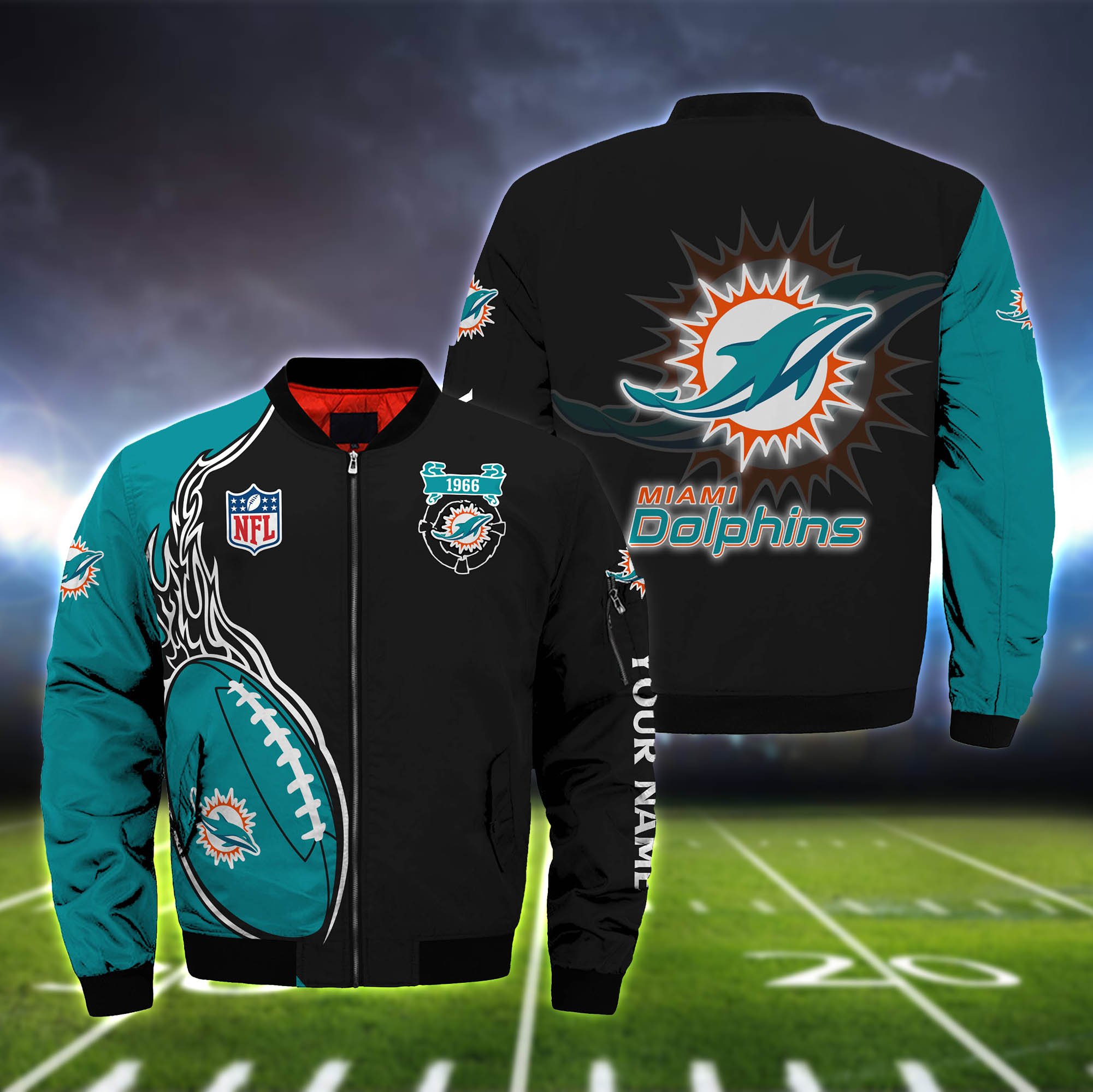 Miami Dolphins Bomber Jacket 2024 Version Custom Your Name, Bomber Jacket For Foorball Lovers, Sport Gifts ETHY-52924