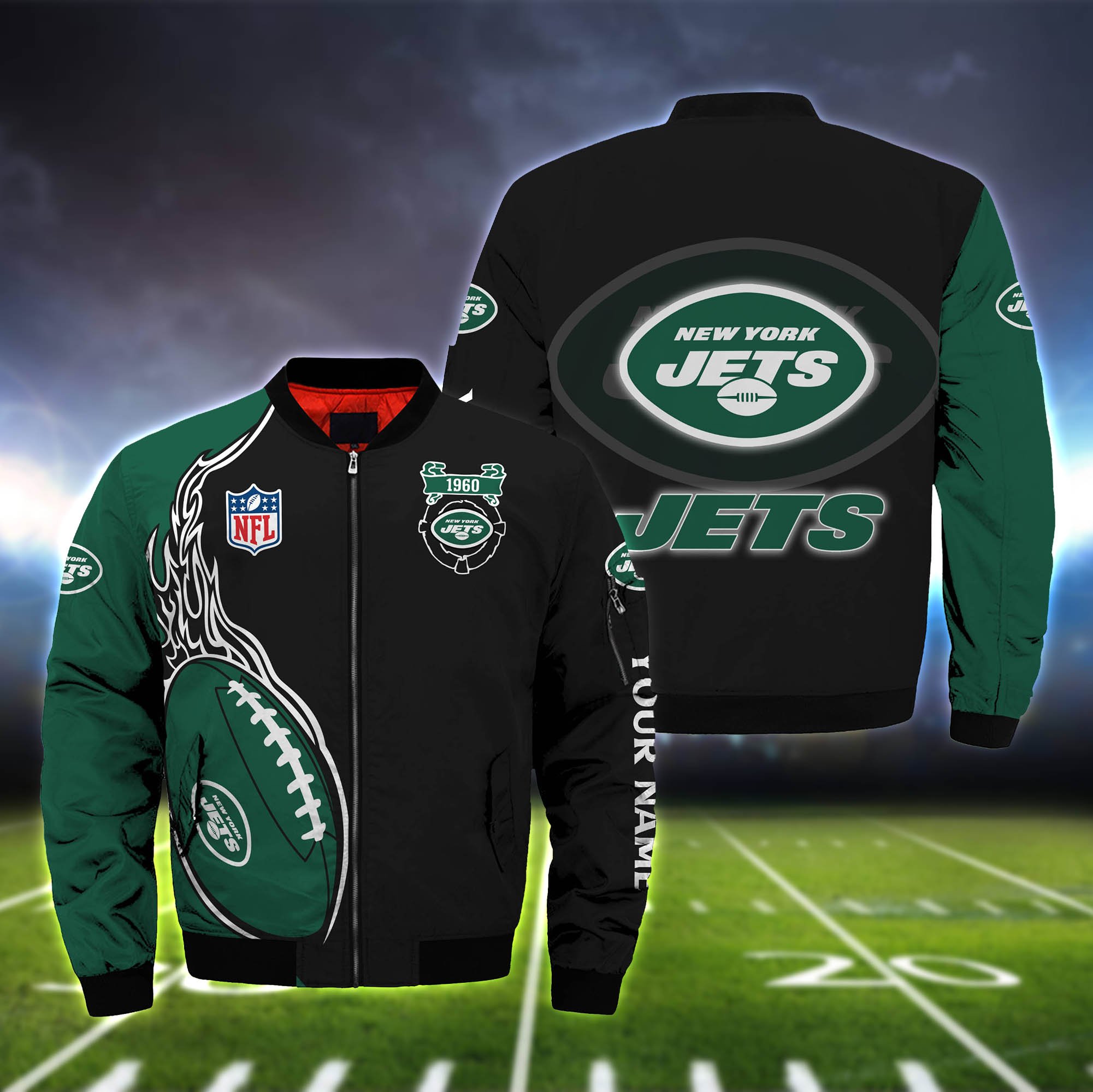 New York Jets Bomber Jacket 2024 Version Custom Your Name, Bomber Jacket For Foorball Lovers, Sport Gifts ETHY-52924