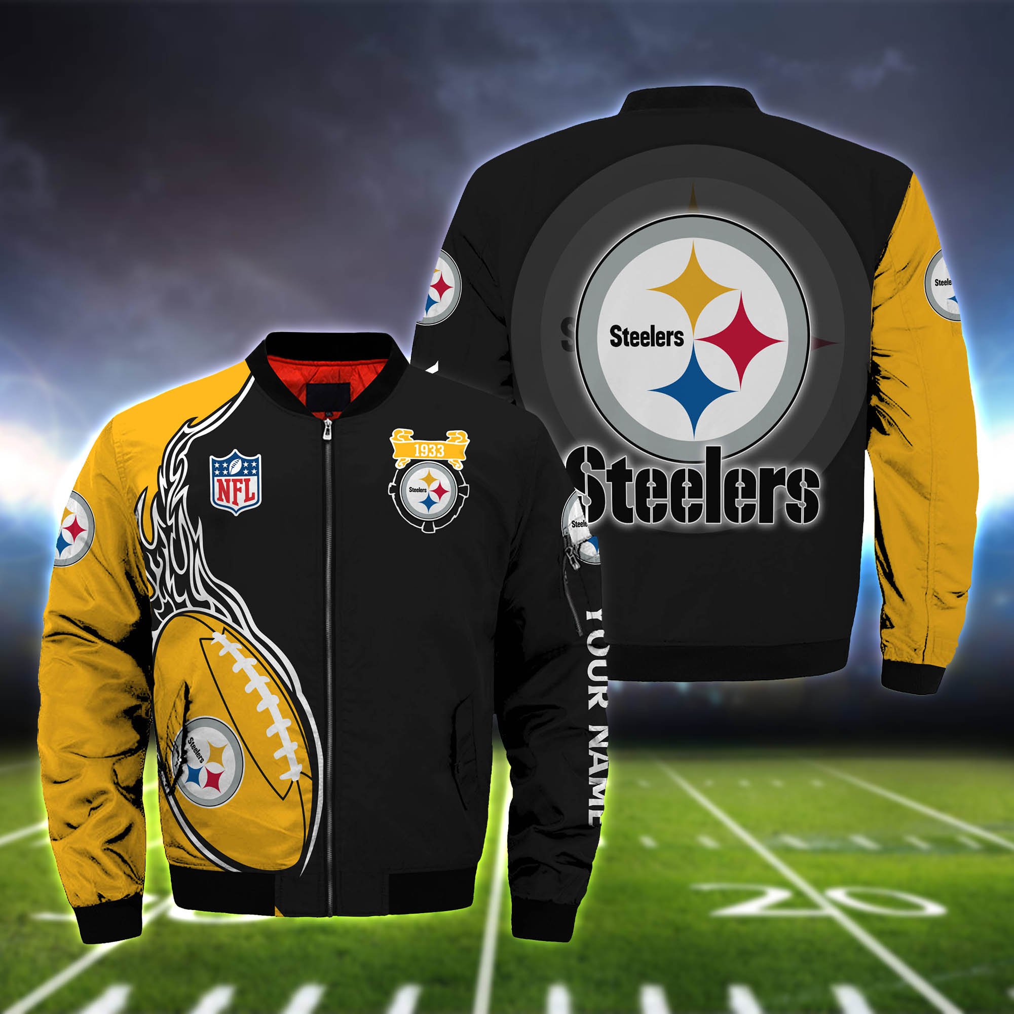 Pittsburgh Steelers Bomber Jacket 2024 Version Custom Your Name, Bomber Jacket For Foorball Lovers, Sport Gifts ETHY-52924
