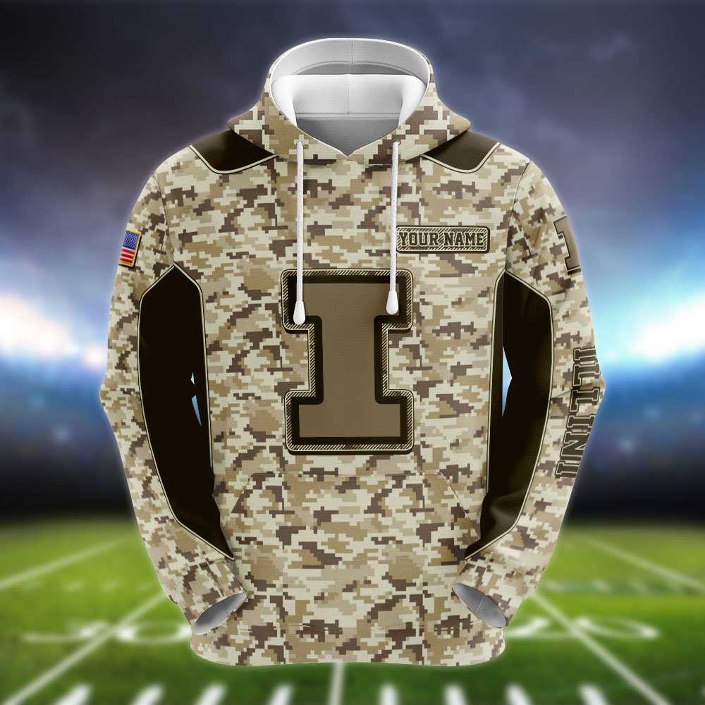 Alternative view of Illinois Fighting Illini Team Hoodie, Sweater, Zipper 2024 Version Personalized Your Name, Camouflage Clothings For Sport Fan, Sport Gifts ETHY-53196