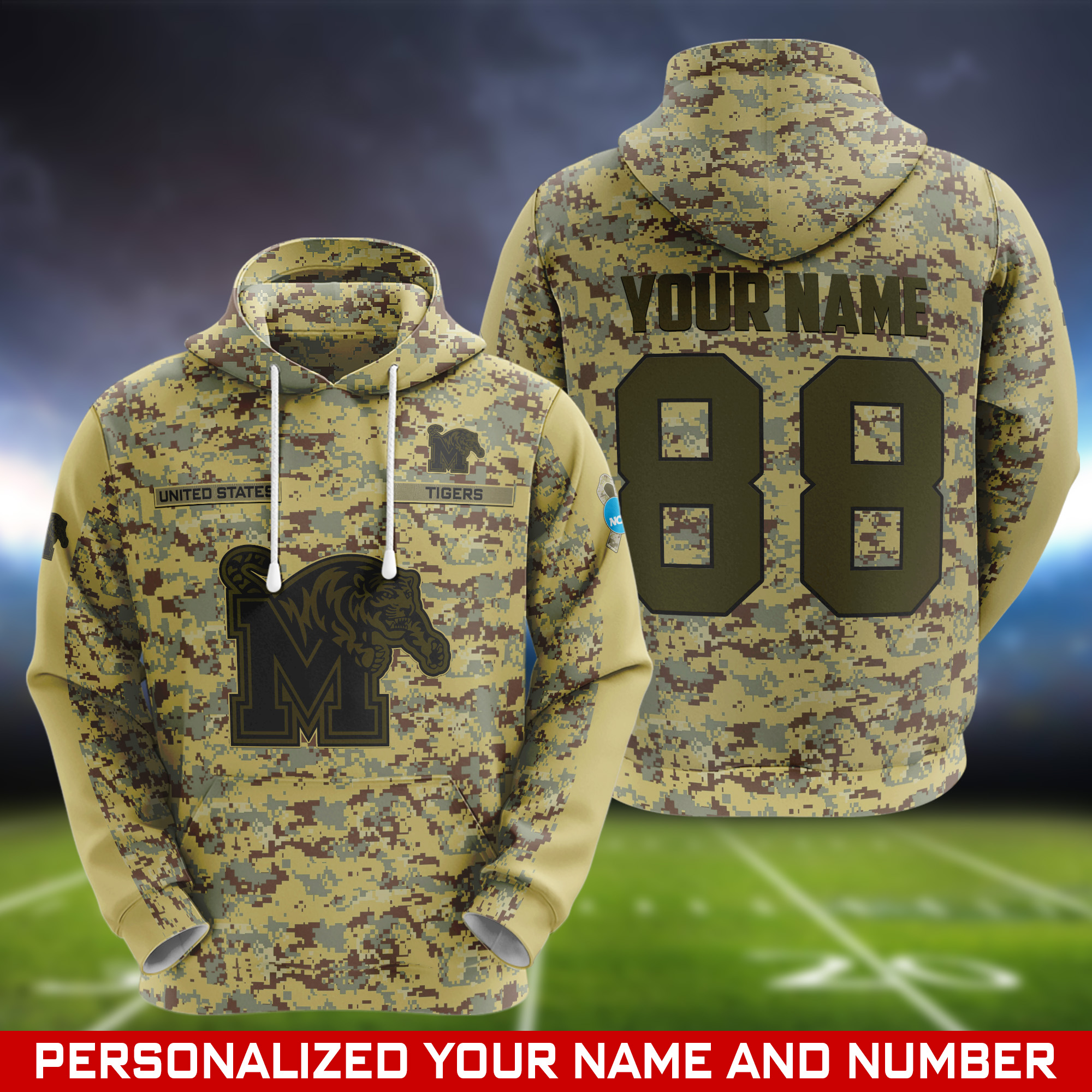 Memphis Tigers Camouflage Hoodie, Sweatshirt, T-shirt, Zipper 2024 Version Customized  Your Name And Number, Shirts For Football Fans, Sport Gifts ETHY-53721