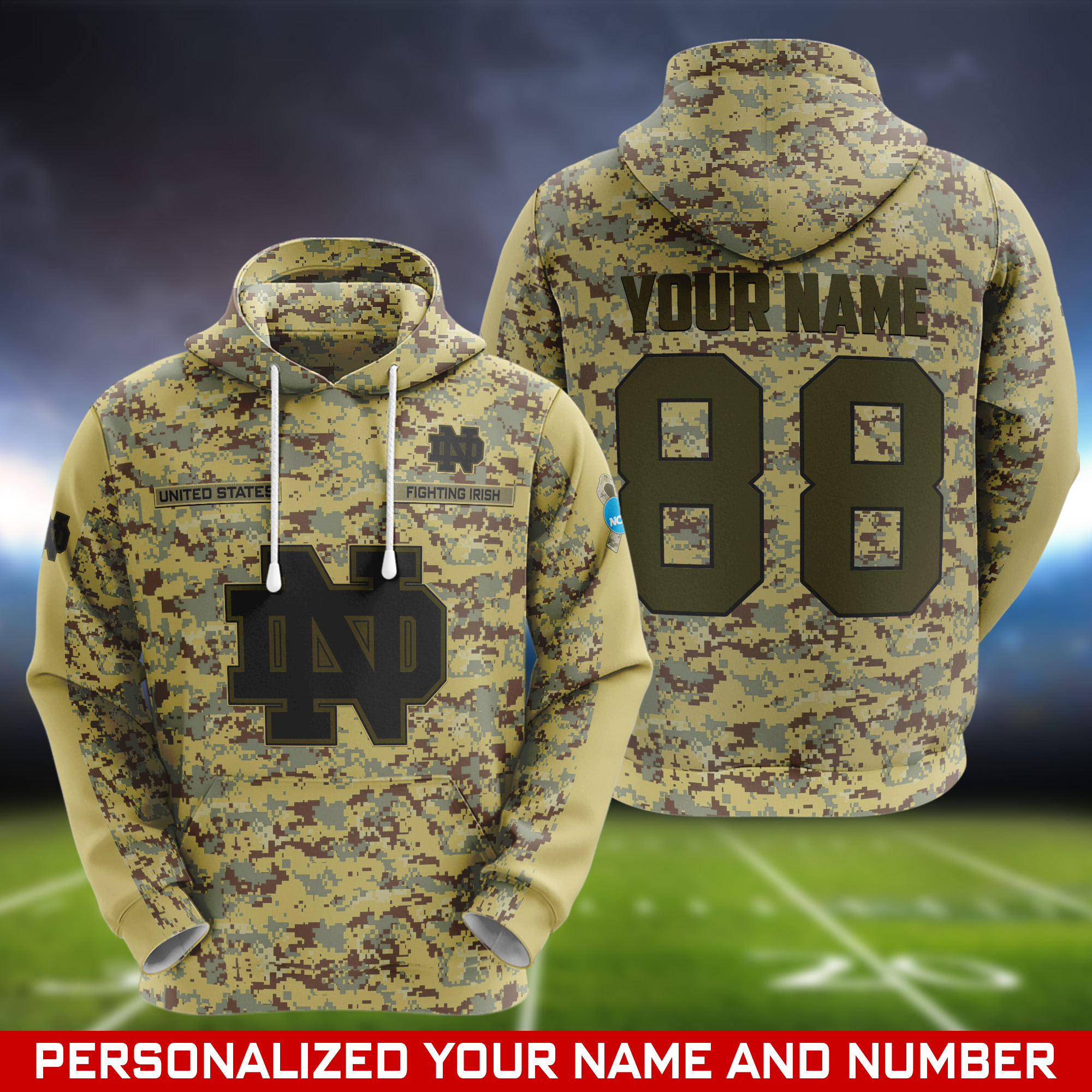 Notre Dame Fighting Irish Camouflage Hoodie, Sweatshirt, T-shirt, Zipper 2024 Version Customized  Your Name And Number, Shirts For Football Fans, Sport Gifts ETHY-53721