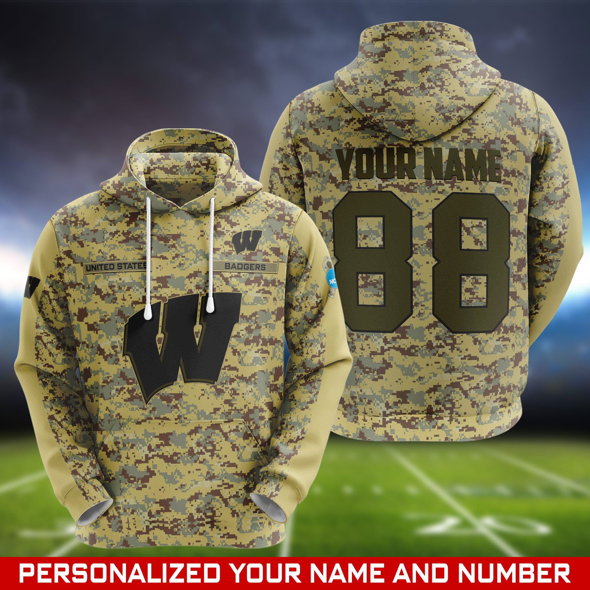 Wisconsin Badgers Camouflage Hoodie, Sweatshirt, T-shirt, Zipper 2024 Version Customized  Your Name And Number, Shirts For Football Fans, Sport Gifts ETHY-53721