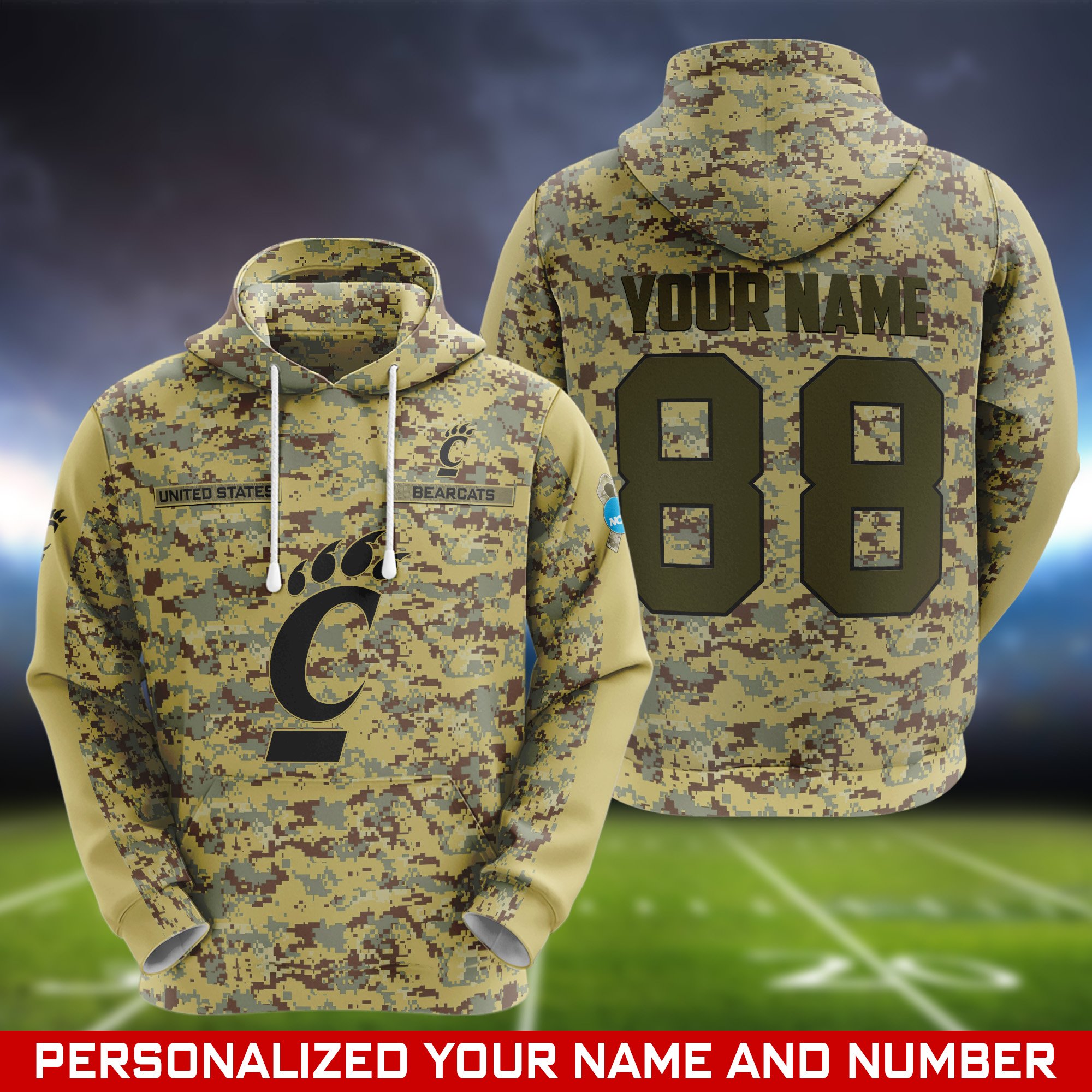 Cincinnati Bearcats Camouflage Hoodie, Sweatshirt, T-shirt, Zipper 2024 Version Customized  Your Name And Number, Shirts For Football Fans, Sport Gifts ETHY-53721