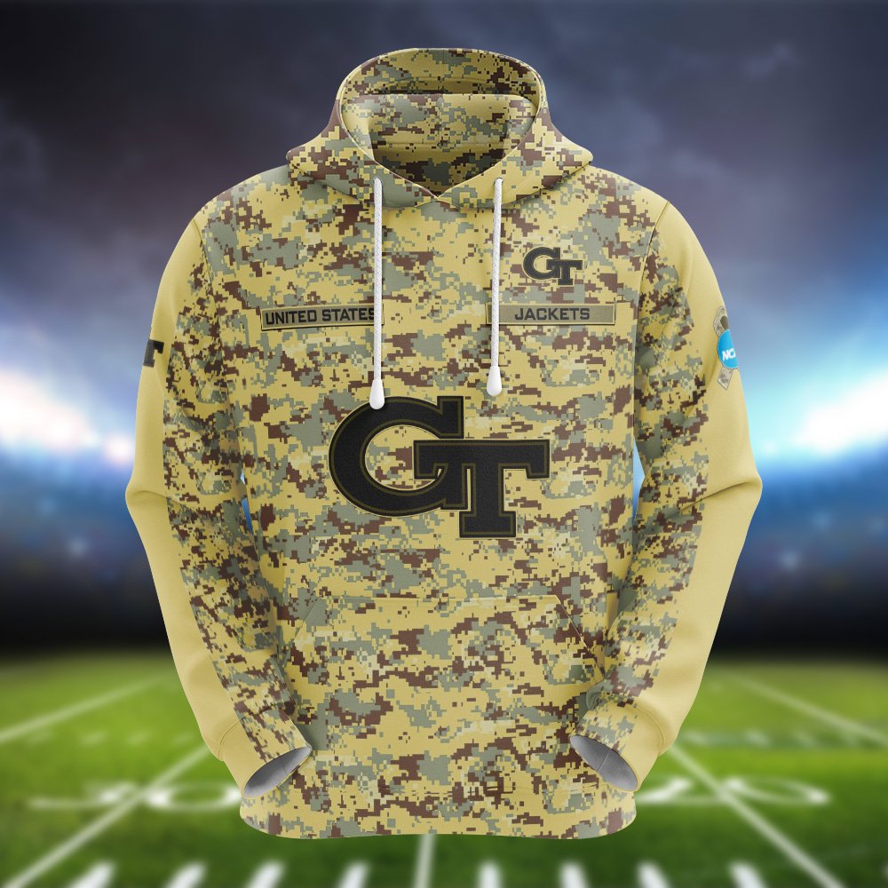 Alternative view of Georgia Tech Yellow Jackets Camouflage Hoodie, Sweatshirt, T-shirt, Zipper 2024 Version Customized  Your Name And Number, Shirts For Football Fans, Sport Gifts ETHY-53721