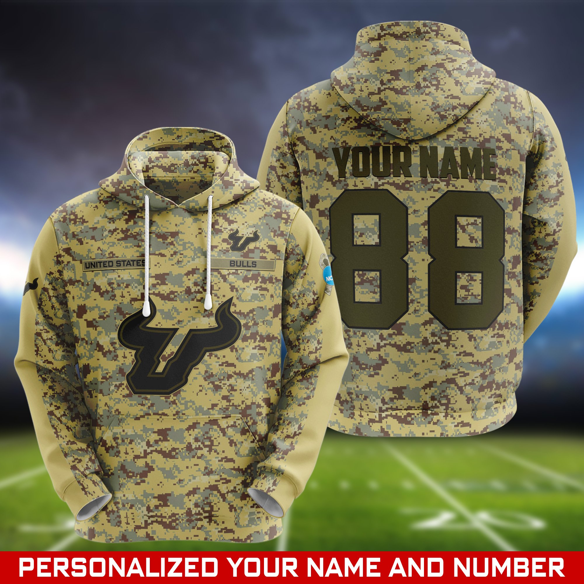 South Florida Bulls Camouflage Hoodie, Sweatshirt, T-shirt, Zipper 2024 Version Customized  Your Name And Number, Shirts For Football Fans, Sport Gifts ETHY-53721
