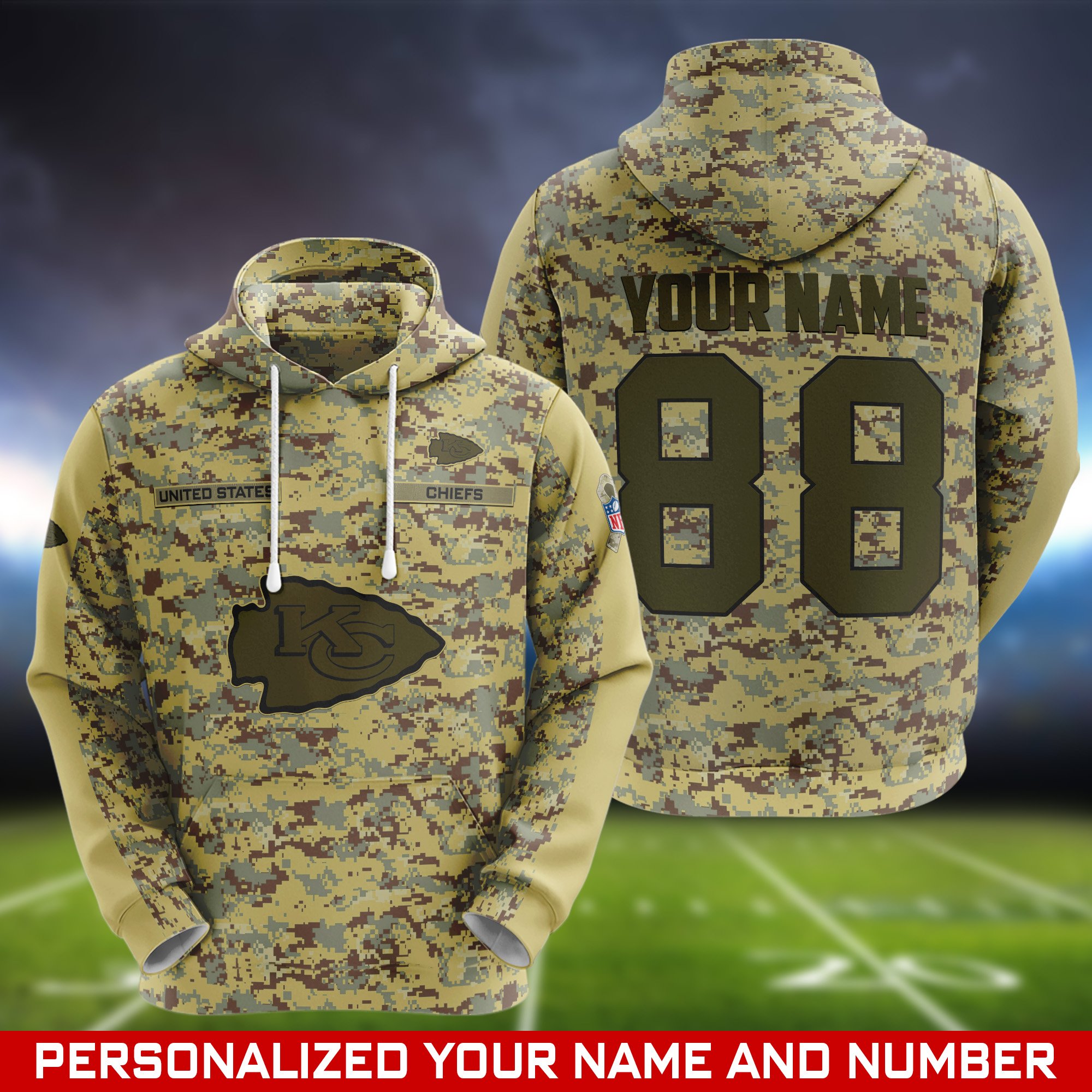 Kansas City Chiefs Camouflage Hoodie, Sweatshirt, T-shirt, Zipper 2024 Version Customized  Your Name And Number, Shirts For Football Fans, Sport Gifts ETHY-53721