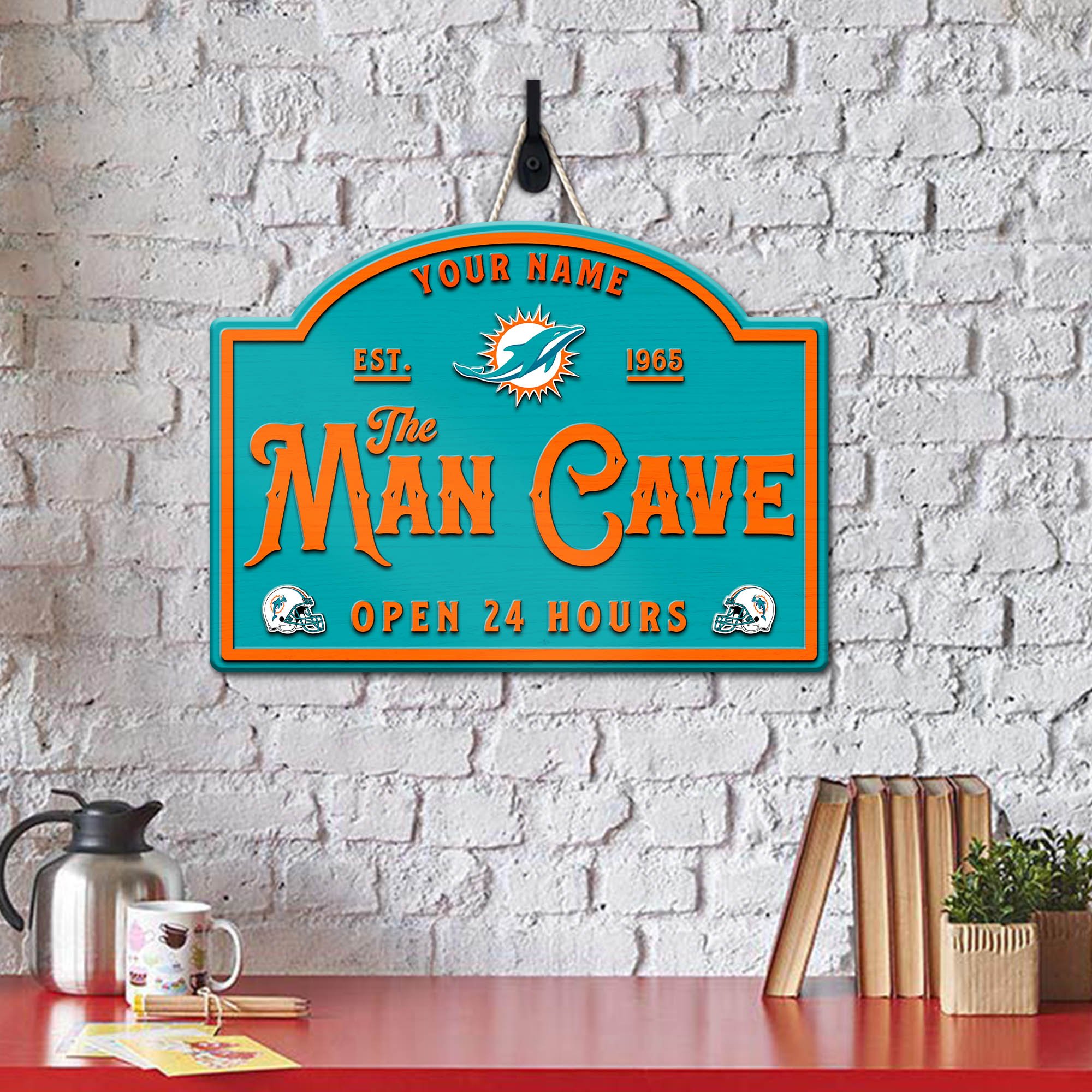 Alternative view of Miami Dolphins Shape Wooden Sign 2024 Version Personalized Your Name, Football Team Sign, Football Lover Gifts ETHY-58946