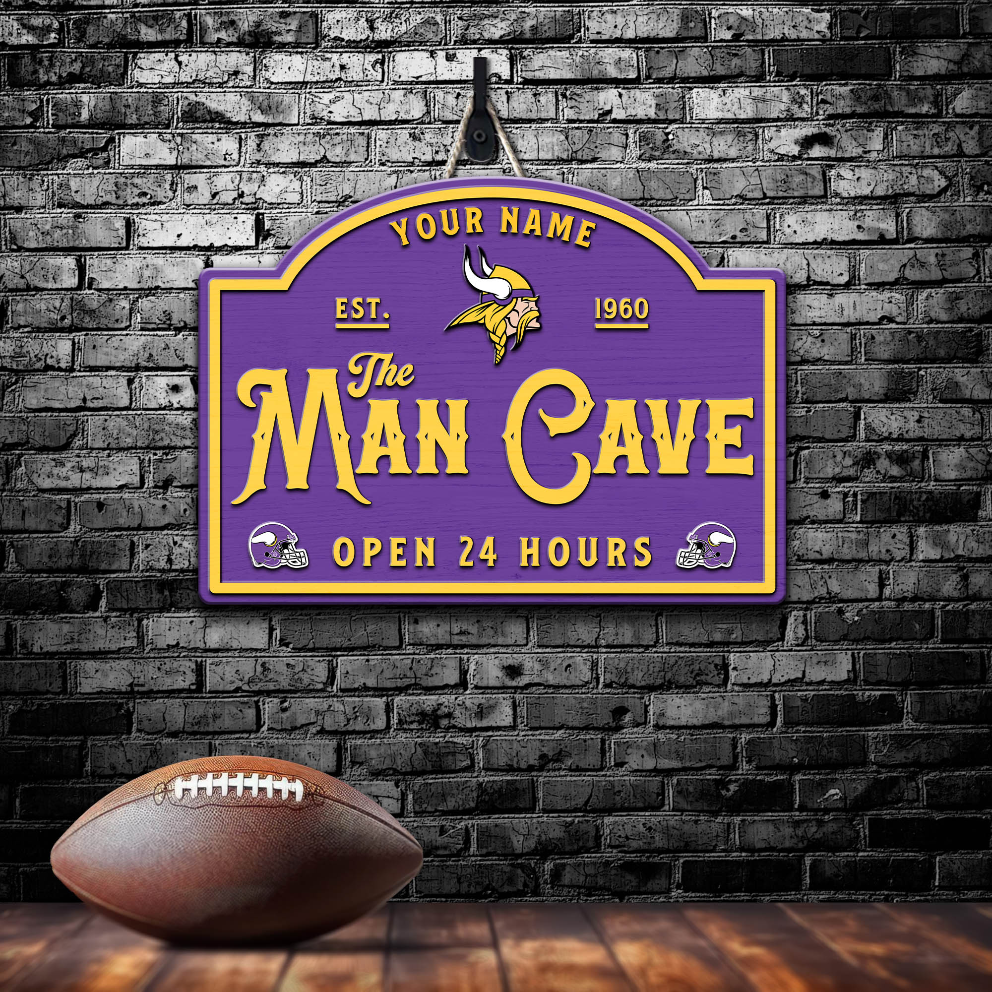 Minnesota Vikings Shape Wooden Sign 2024 Version Personalized Your Name, Football Team Sign, Football Lover Gifts ETHY-58946