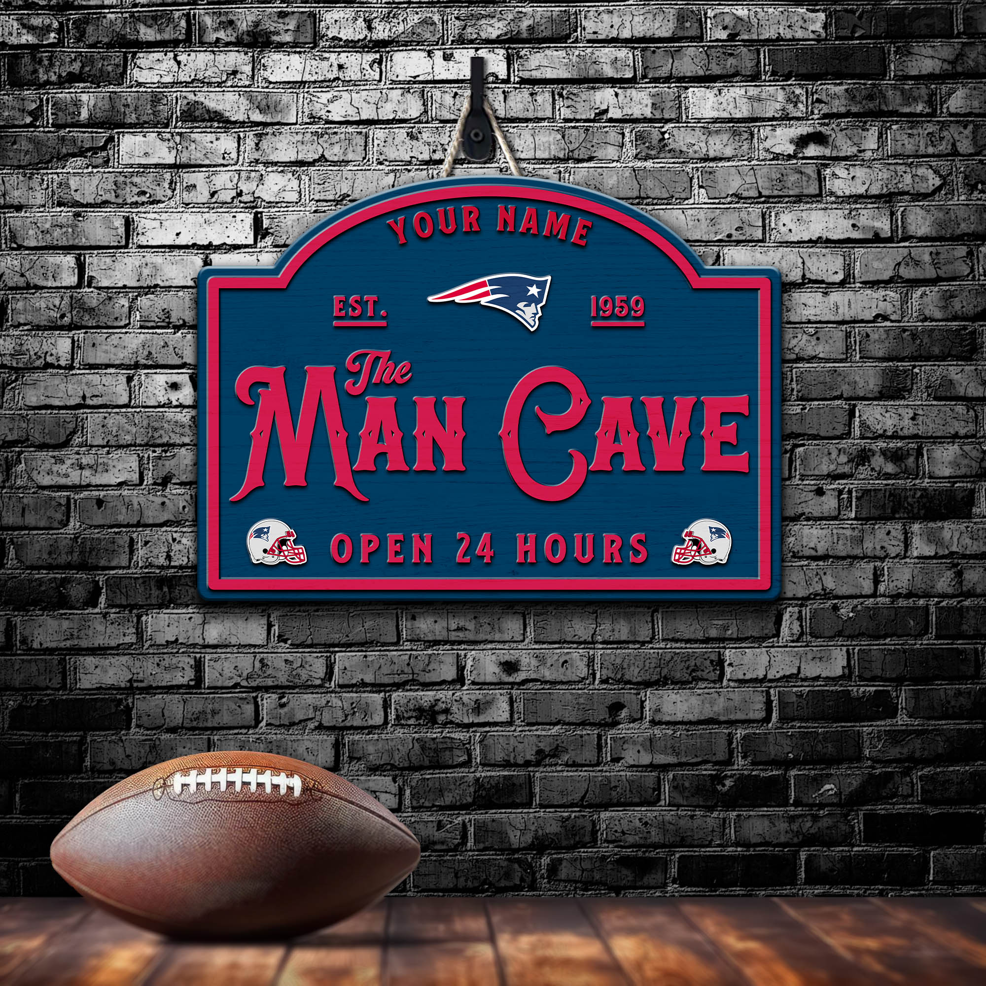 New England Patriots Shape Wooden Sign 2024 Version Personalized Your Name, Football Team Sign, Football Lover Gifts ETHY-58946