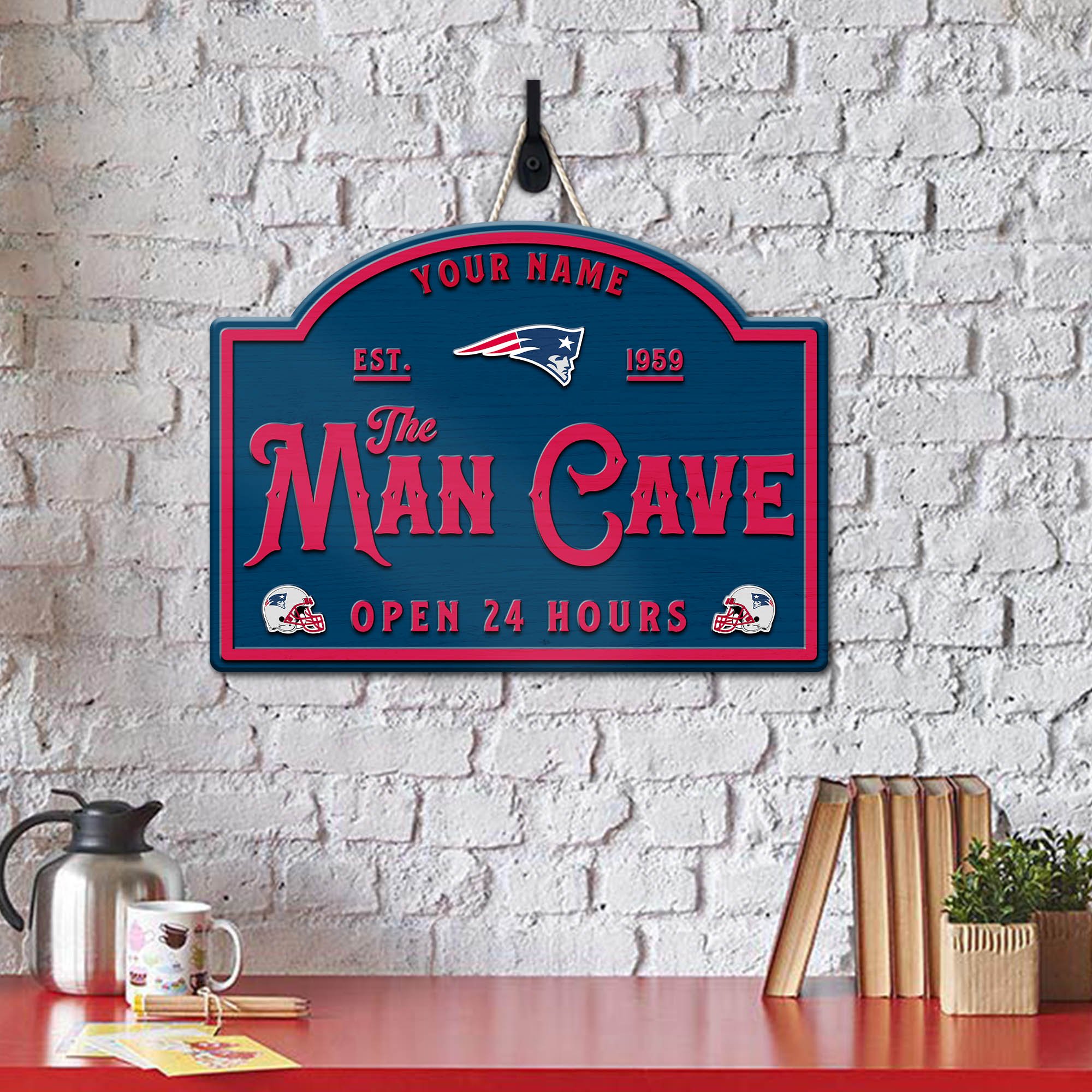 Alternative view of New England Patriots Shape Wooden Sign 2024 Version Personalized Your Name, Football Team Sign, Football Lover Gifts ETHY-58946