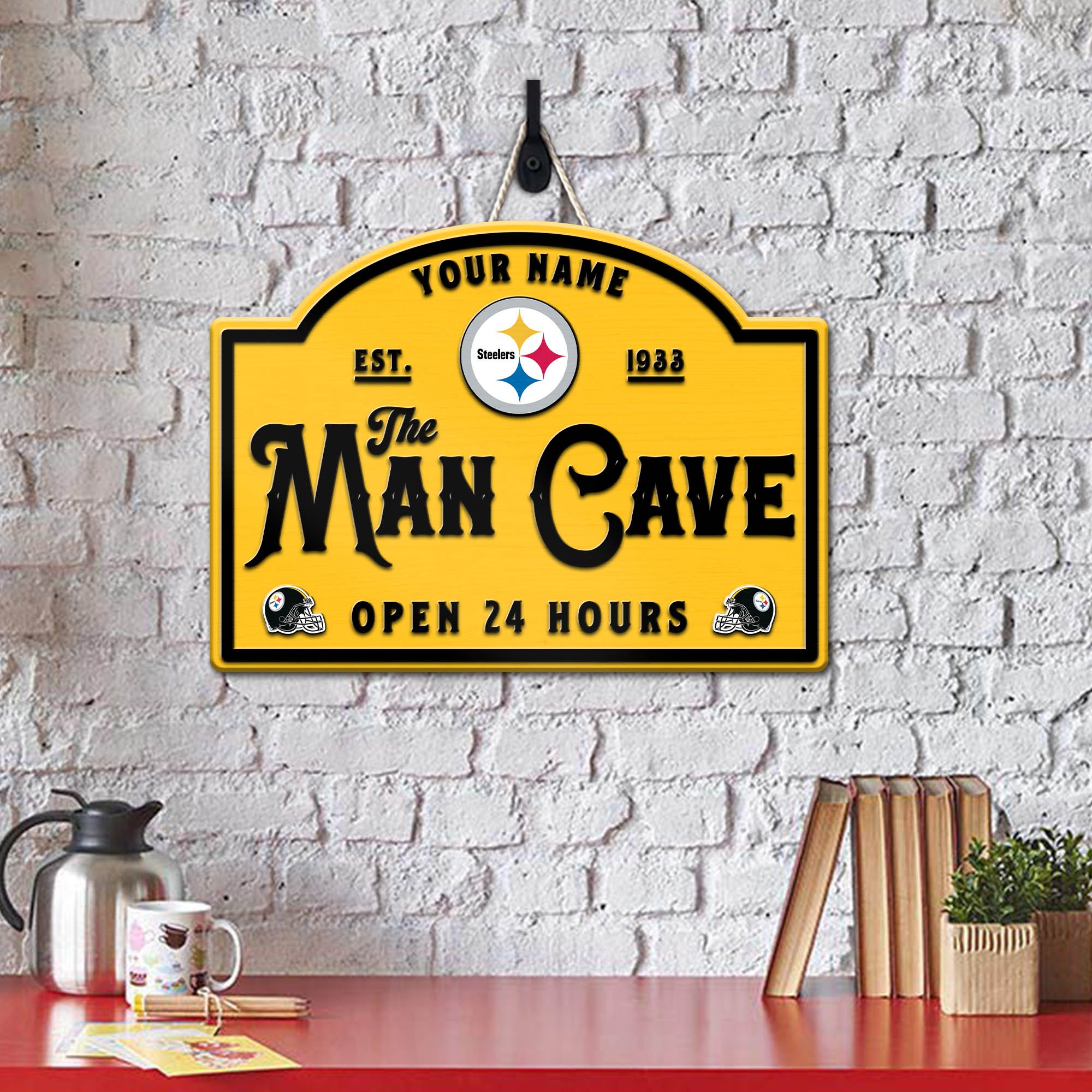 Alternative view of Pittsburgh Steelers Shape Wooden Sign 2024 Version Personalized Your Name, Football Team Sign, Football Lover Gifts ETHY-58946