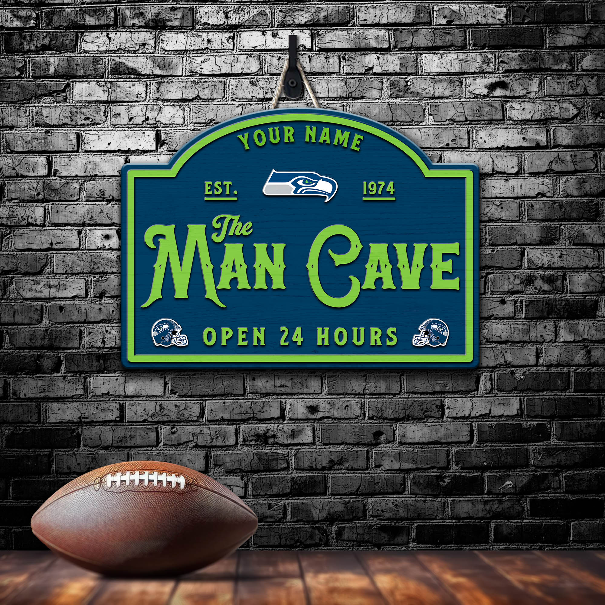 Seattle Seahawks Shape Wooden Sign 2024 Version Personalized Your Name, Football Team Sign, Football Lover Gifts ETHY-58946