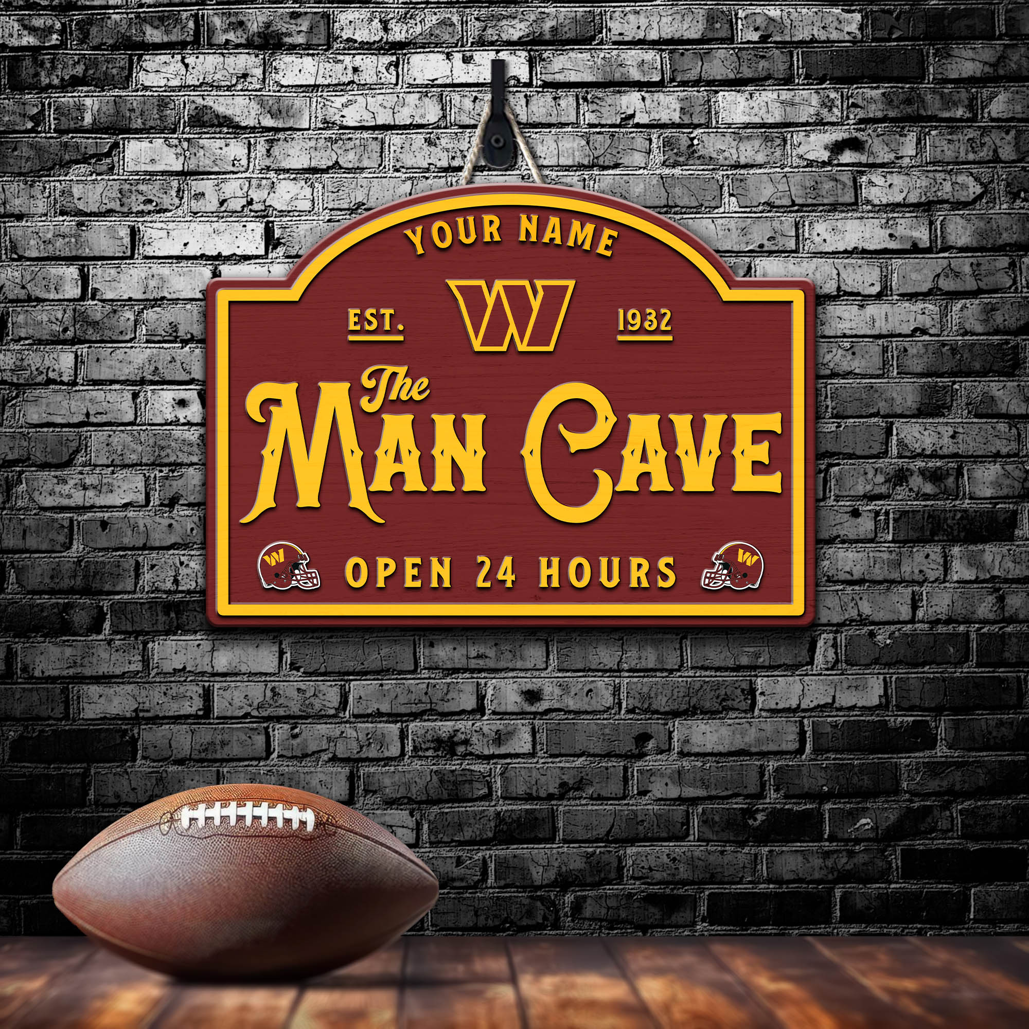 Washington Commanders Shape Wooden Sign 2024 Version Personalized Your Name, Football Team Sign, Football Lover Gifts ETHY-58946