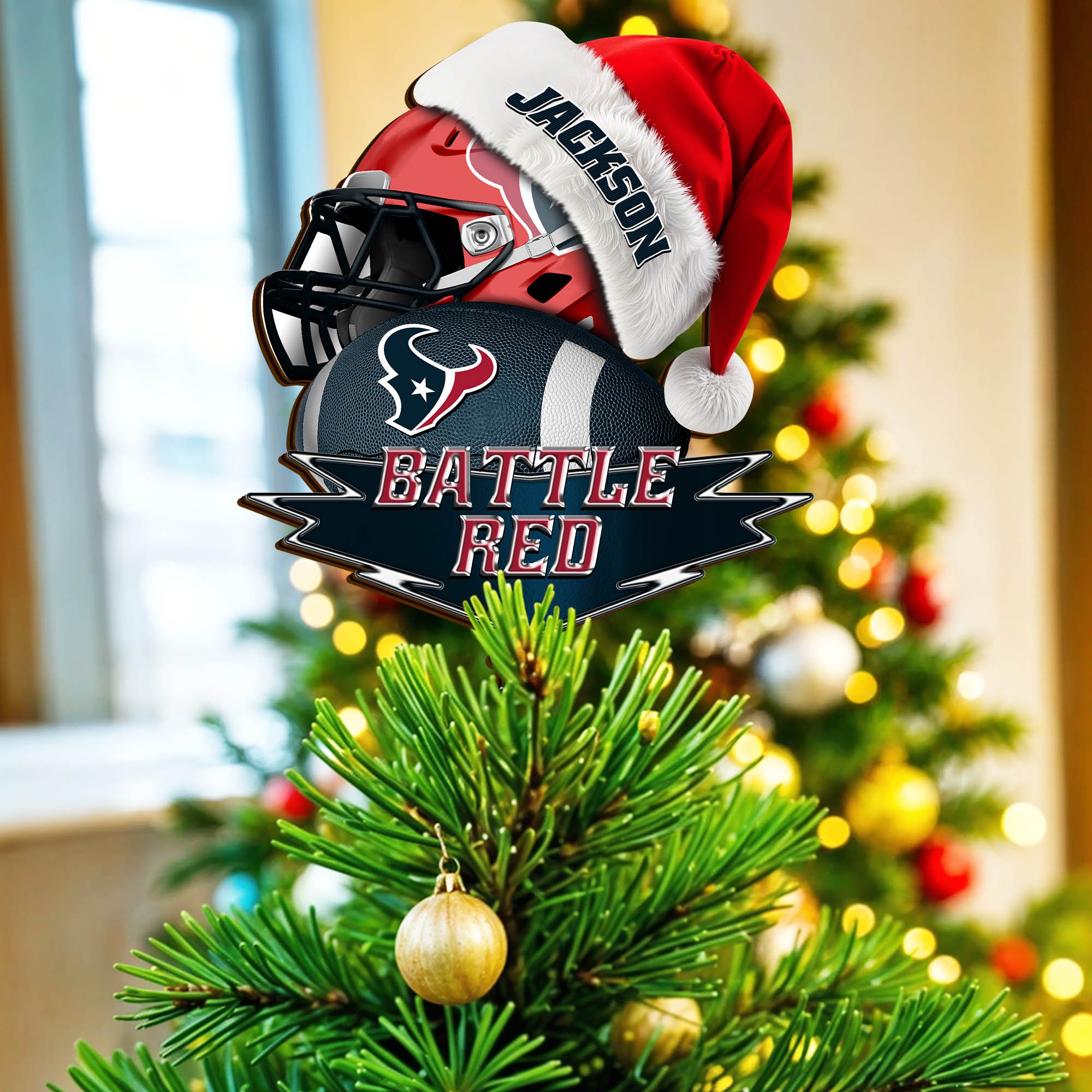 Houston Texans Tree Topper 2024 Version Custom Your Name, Christmas Tree Topper For Sport Lovers, Christmas Tree Decor, Sport Gifts ETHY-62754