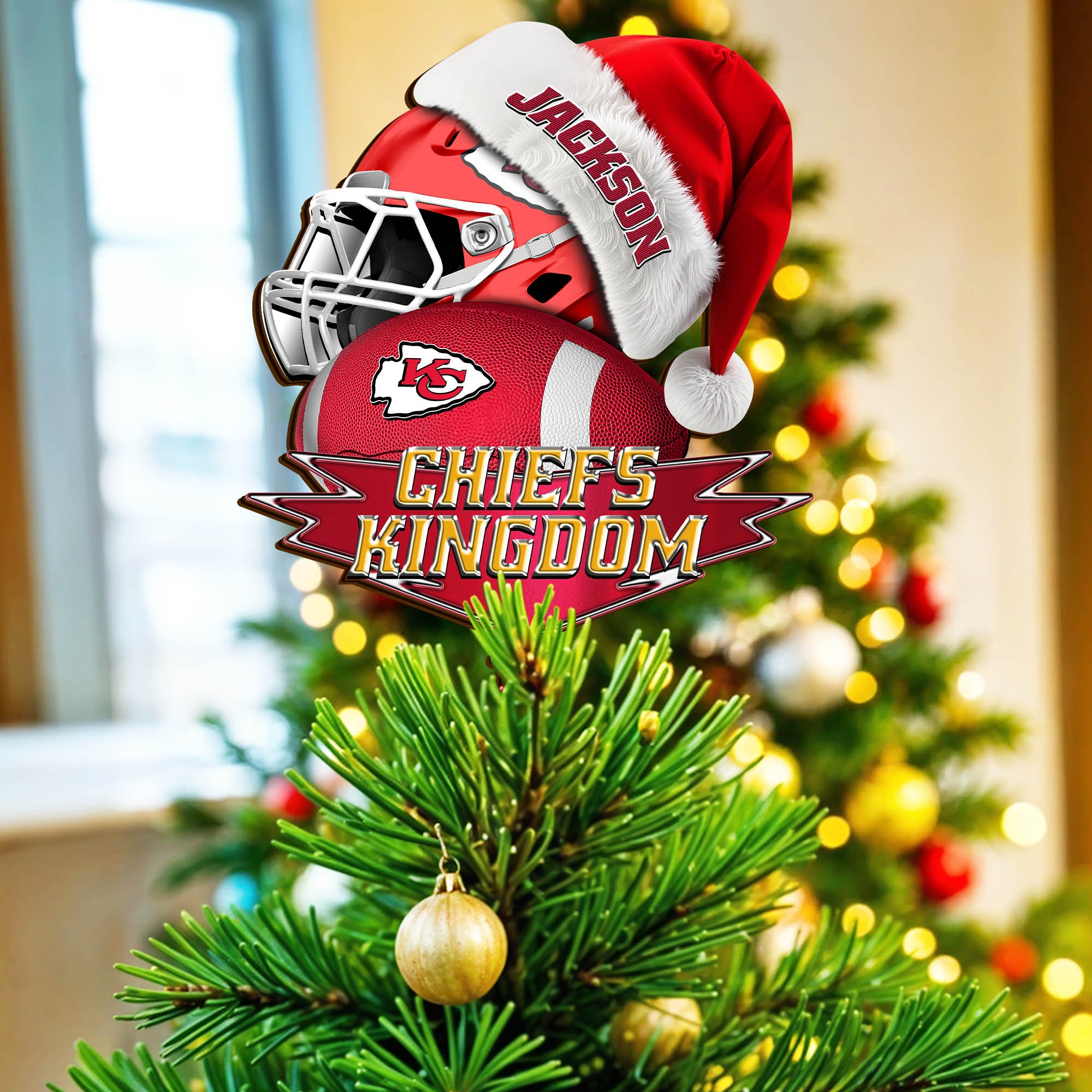 Kansas City Chiefs Tree Topper 2024 Version Custom Your Name, Christmas Tree Topper For Sport Lovers, Christmas Tree Decor, Sport Gifts ETHY-62754