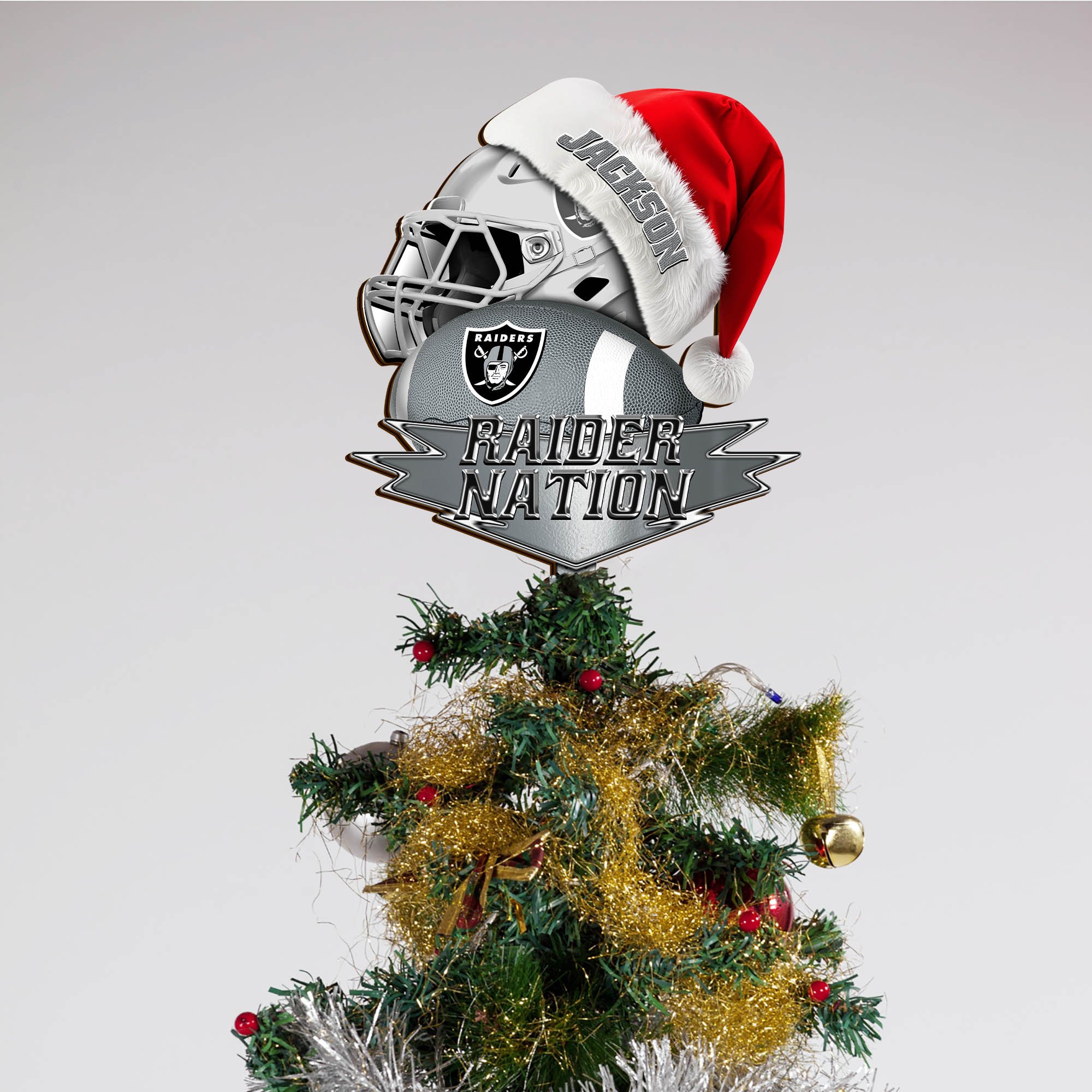 Alternative view of Las Vegas Raiders Tree Topper 2024 Version Custom Your Name, Christmas Tree Topper For Sport Lovers, Christmas Tree Decor, Sport Gifts ETHY-62754