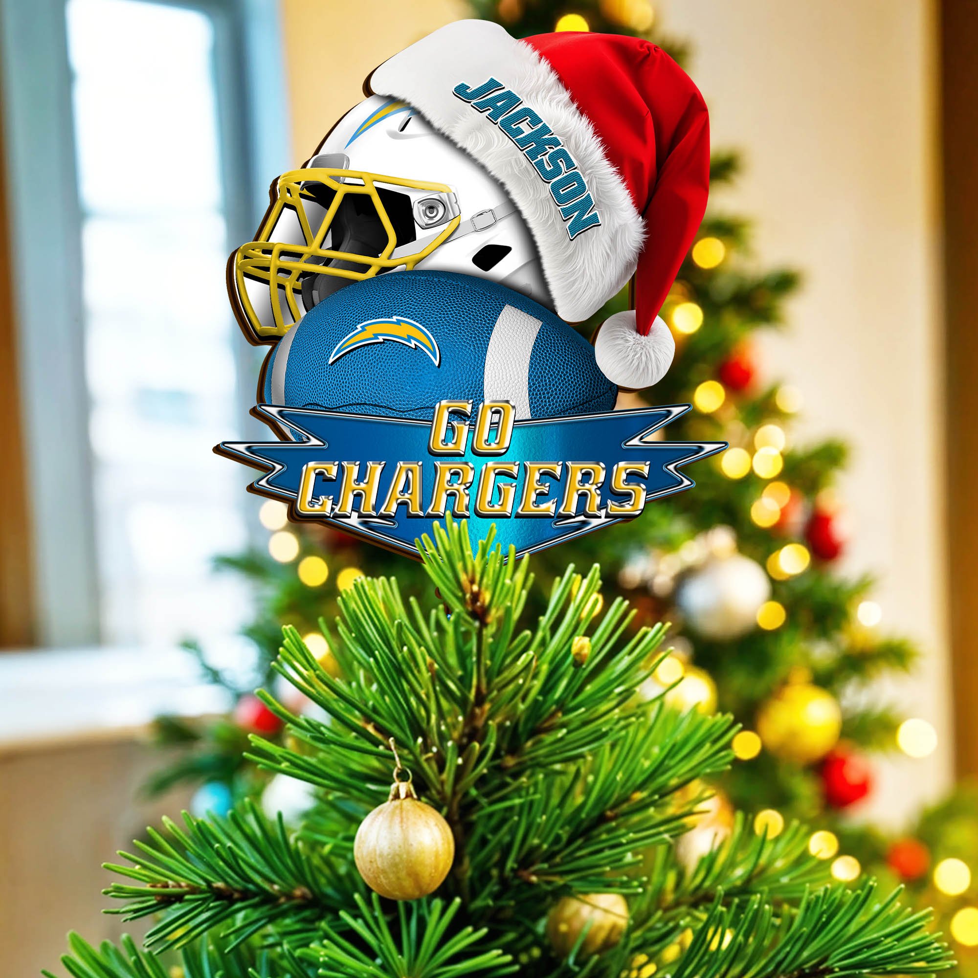 Los Angeles Chargers Tree Topper 2024 Version Custom Your Name, Christmas Tree Topper For Sport Lovers, Christmas Tree Decor, Sport Gifts ETHY-62754