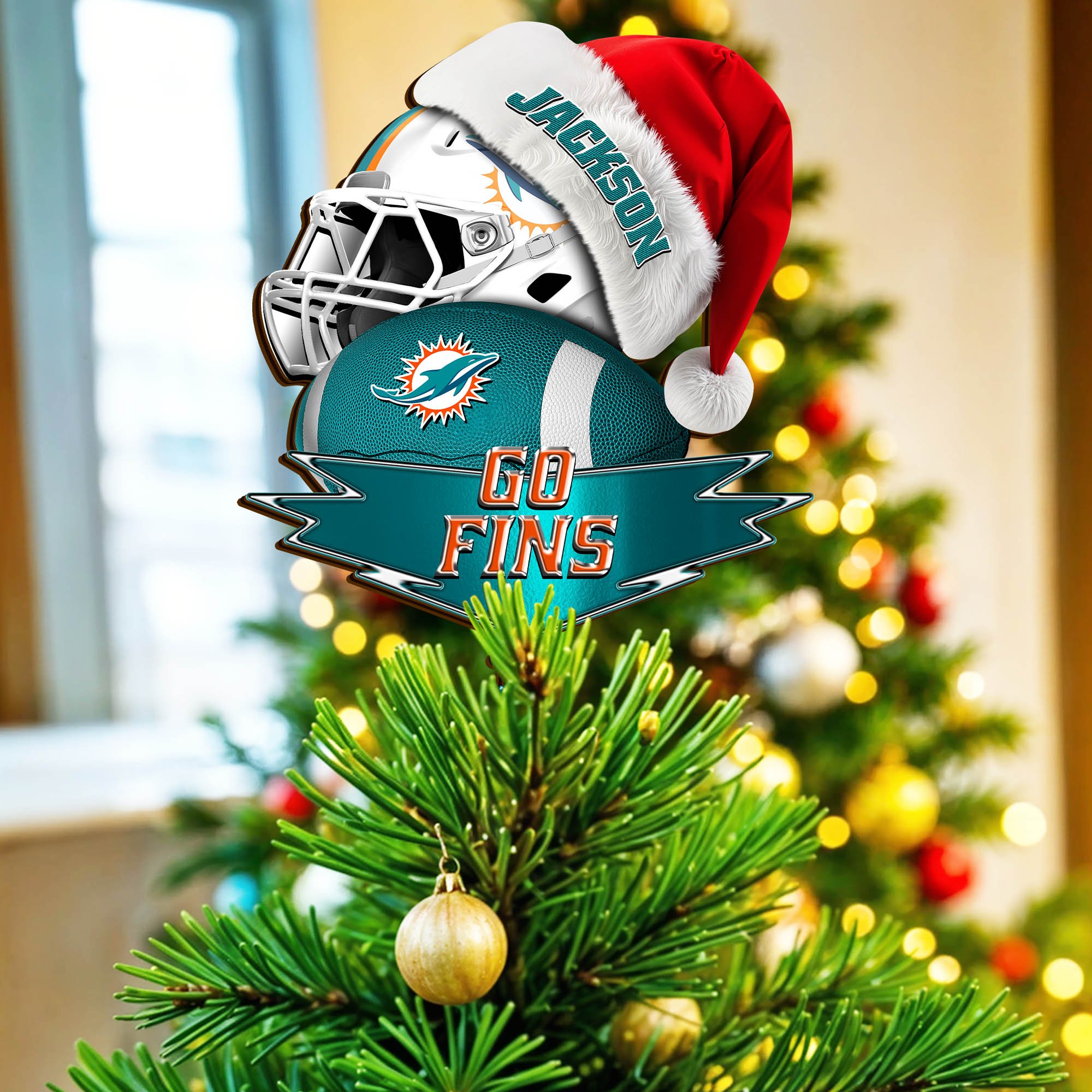 Miami Dolphins Tree Topper 2024 Version Custom Your Name, Christmas Tree Topper For Sport Lovers, Christmas Tree Decor, Sport Gifts ETHY-62754
