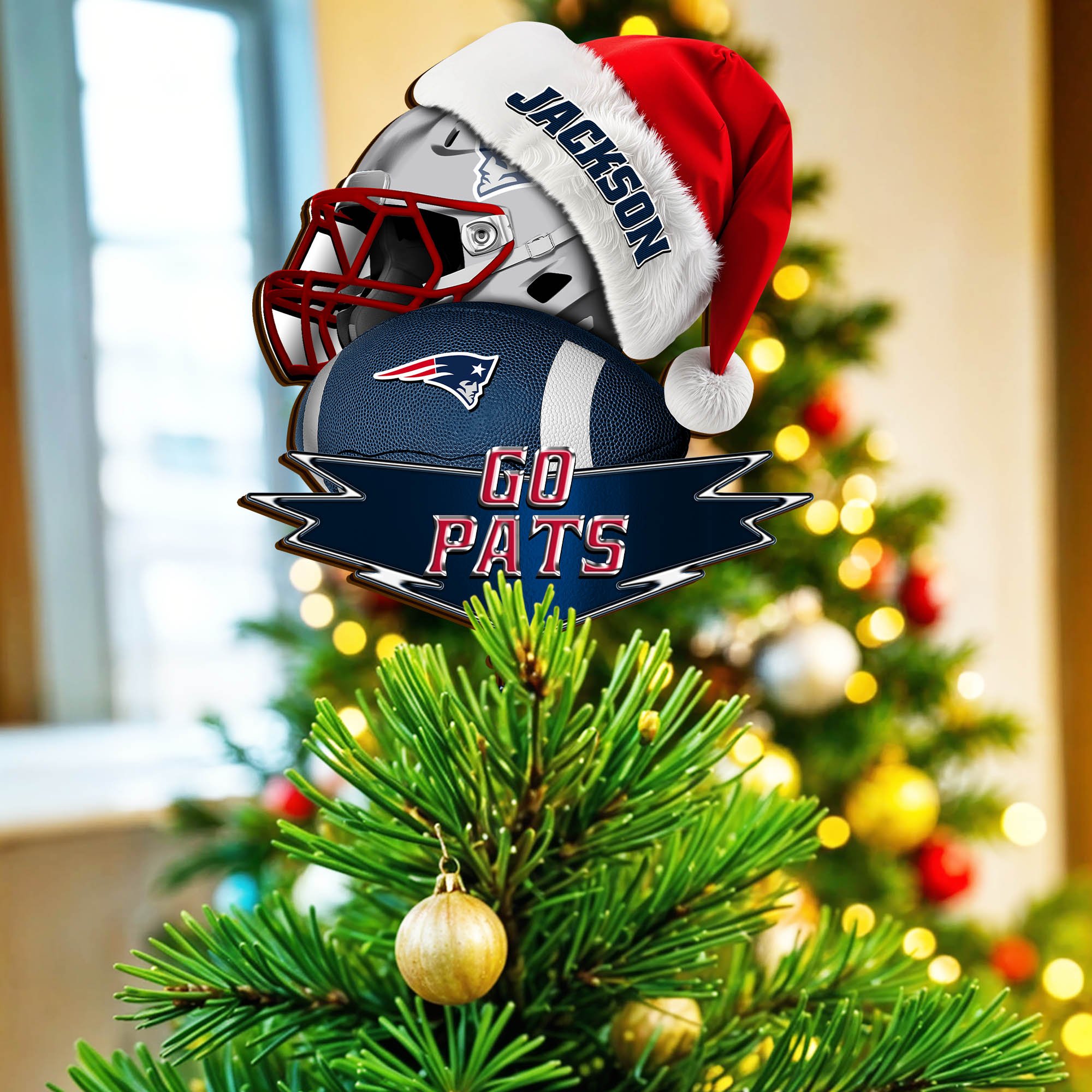 New England Patriots Tree Topper 2024 Version Custom Your Name, Christmas Tree Topper For Sport Lovers, Christmas Tree Decor, Sport Gifts ETHY-62754