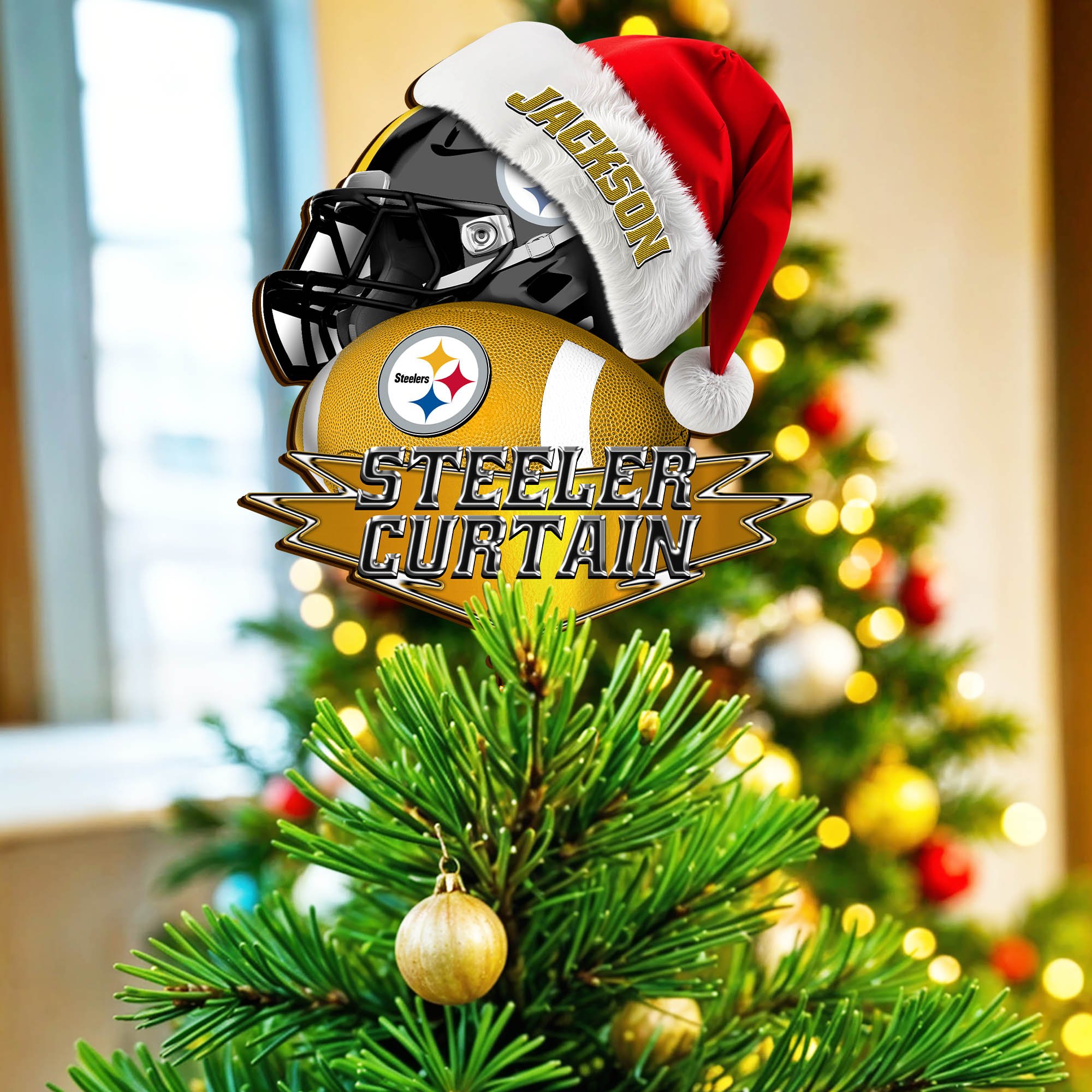 Pittsburgh Steelers Tree Topper 2024 Version Custom Your Name, Christmas Tree Topper For Sport Lovers, Christmas Tree Decor, Sport Gifts ETHY-62754