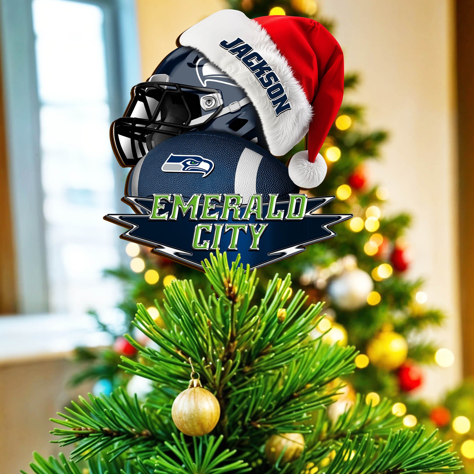 Seattle Seahawks Tree Topper 2024 Version Custom Your Name, Christmas Tree Topper For Sport Lovers, Christmas Tree Decor, Sport Gifts ETHY-62754