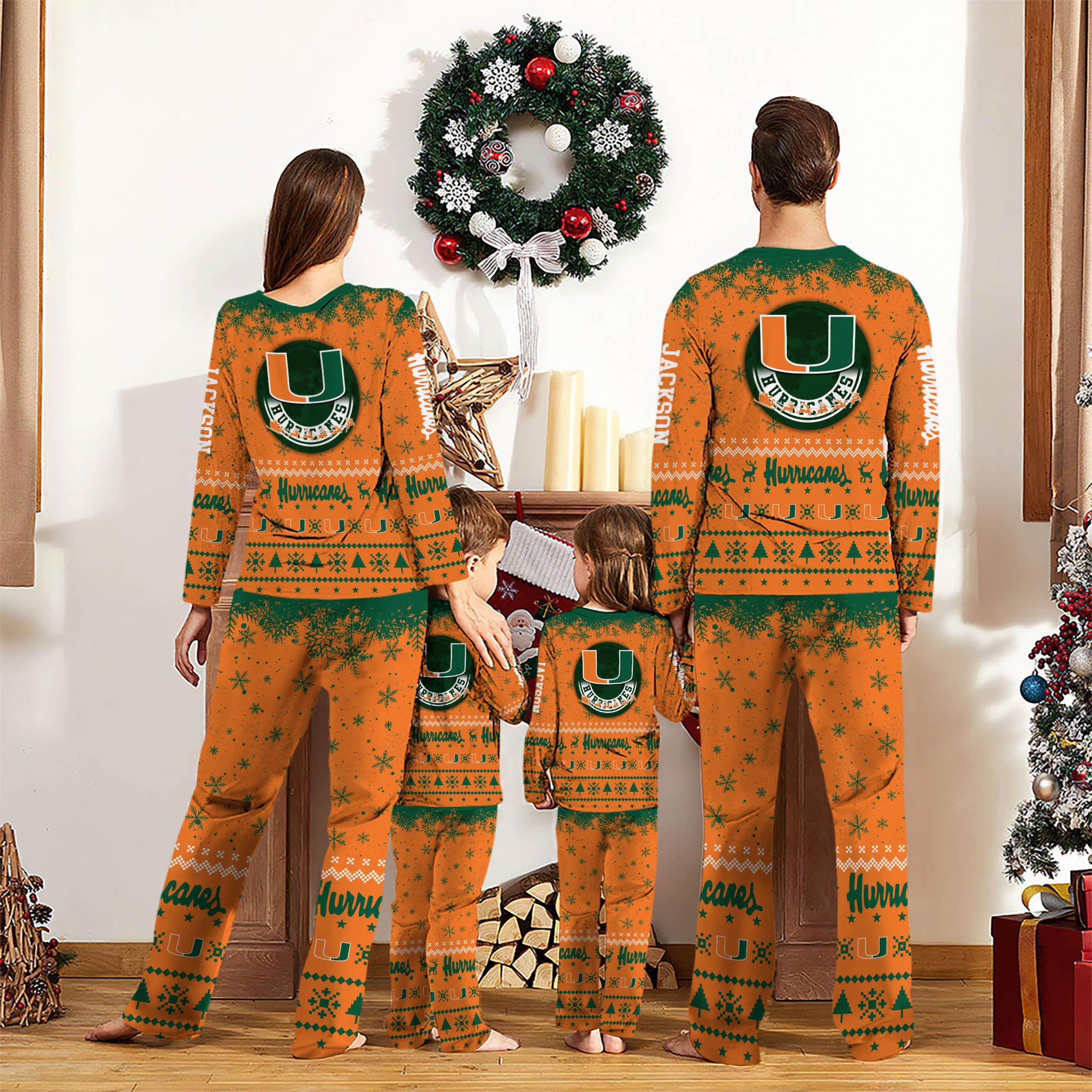 Alternative view of Miami Hurricanes Sport Pajamas 2024 Version Personalized Your Name, Sport Pajamas For Family, Christmas Gifts For Fans, Gifts For Kid ETHY-62762