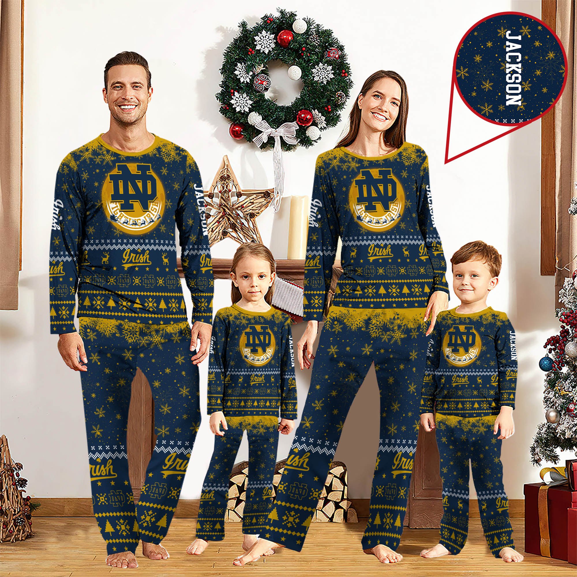 Notre Dame Fighting Irish Sport Pajamas 2024 Version Personalized Your Name, Sport Pajamas For Family, Christmas Gifts For Fans, Gifts For Kid ETHY-62762