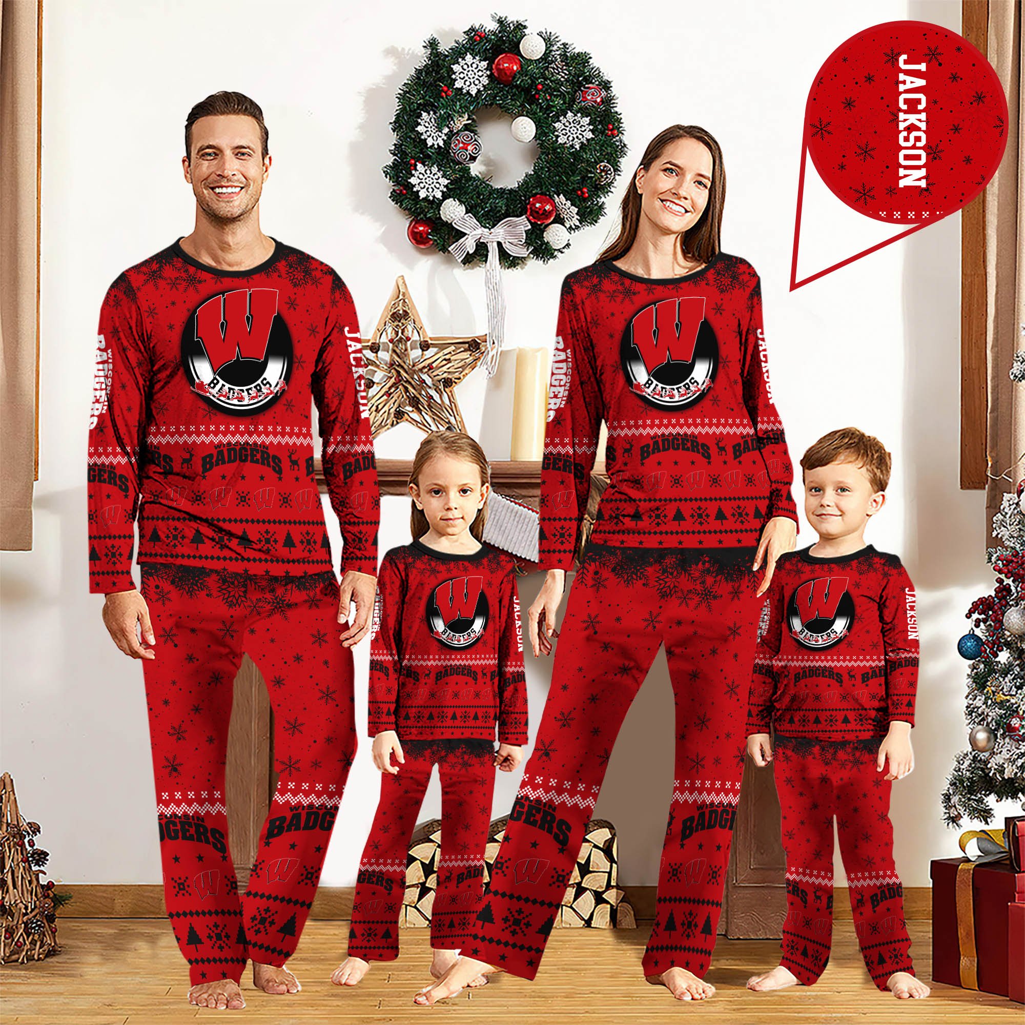 Wisconsin Badgers Sport Pajamas 2024 Version Personalized Your Name, Sport Pajamas For Family, Christmas Gifts For Fans, Gifts For Kid ETHY-62762