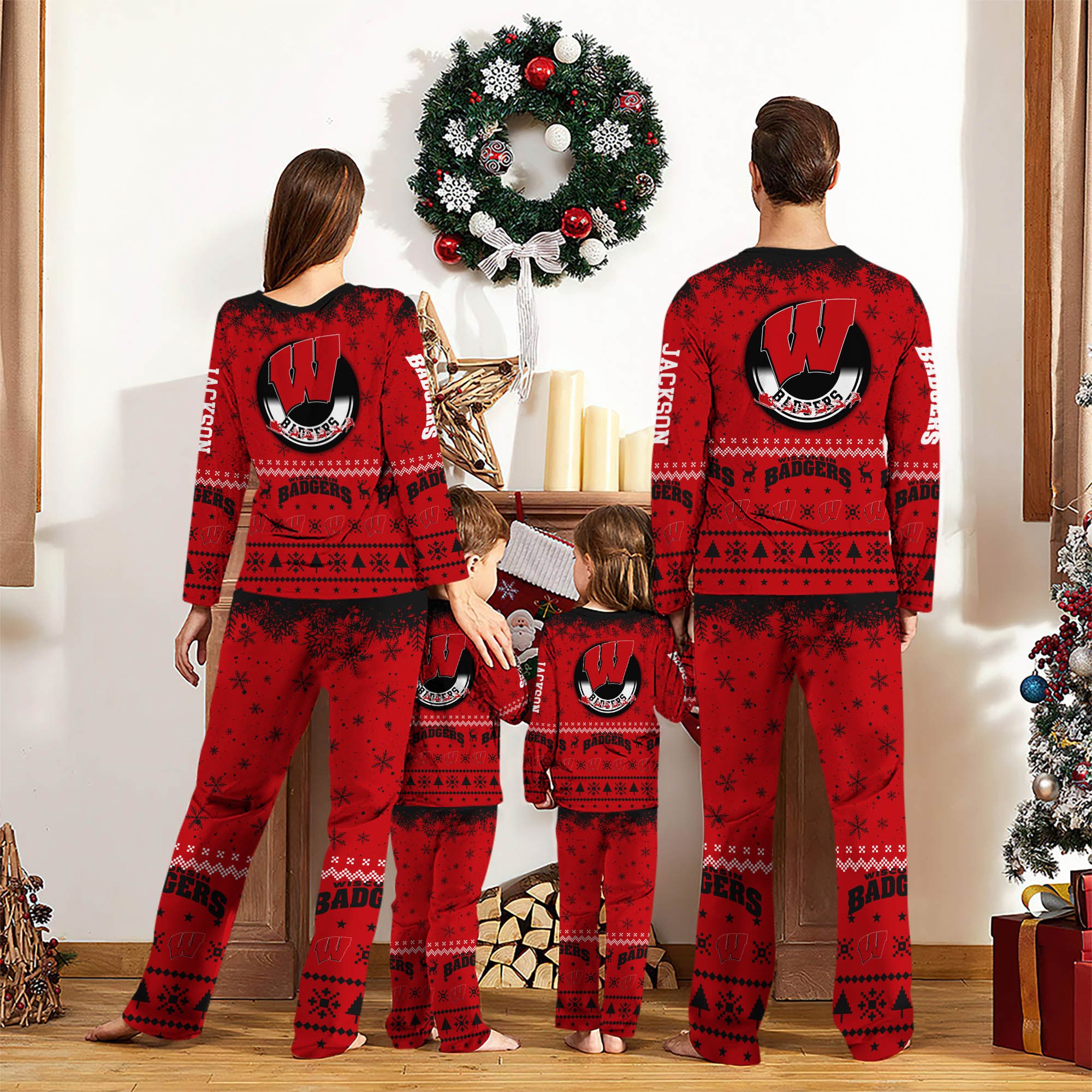 Alternative view of Wisconsin Badgers Sport Pajamas 2024 Version Personalized Your Name, Sport Pajamas For Family, Christmas Gifts For Fans, Gifts For Kid ETHY-62762