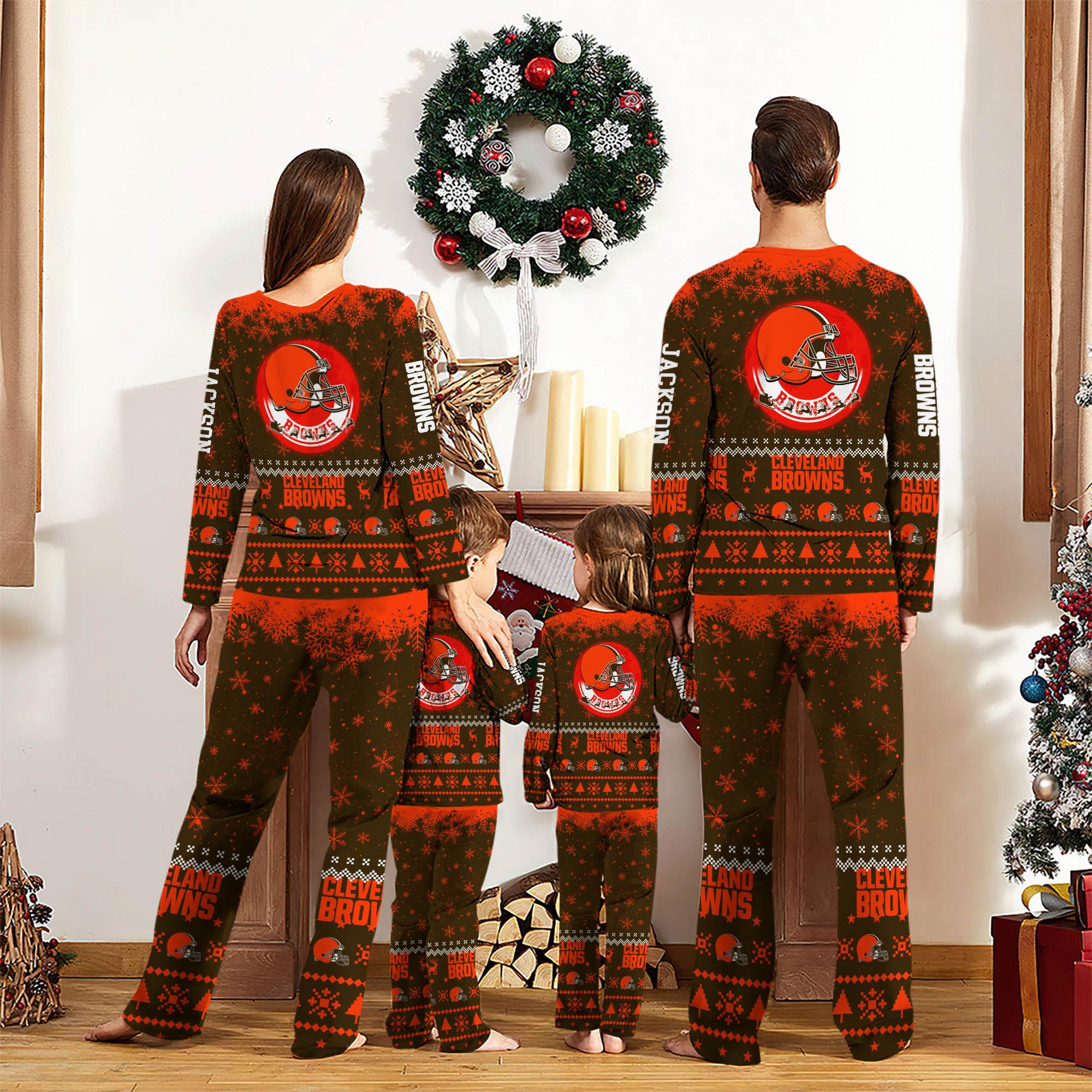 Alternative view of Cleveland Browns Sport Pajamas 2024 Version Personalized Your Name, Sport Pajamas For Family, Christmas Gifts For Fans, Gifts For Kid ETHY-62762