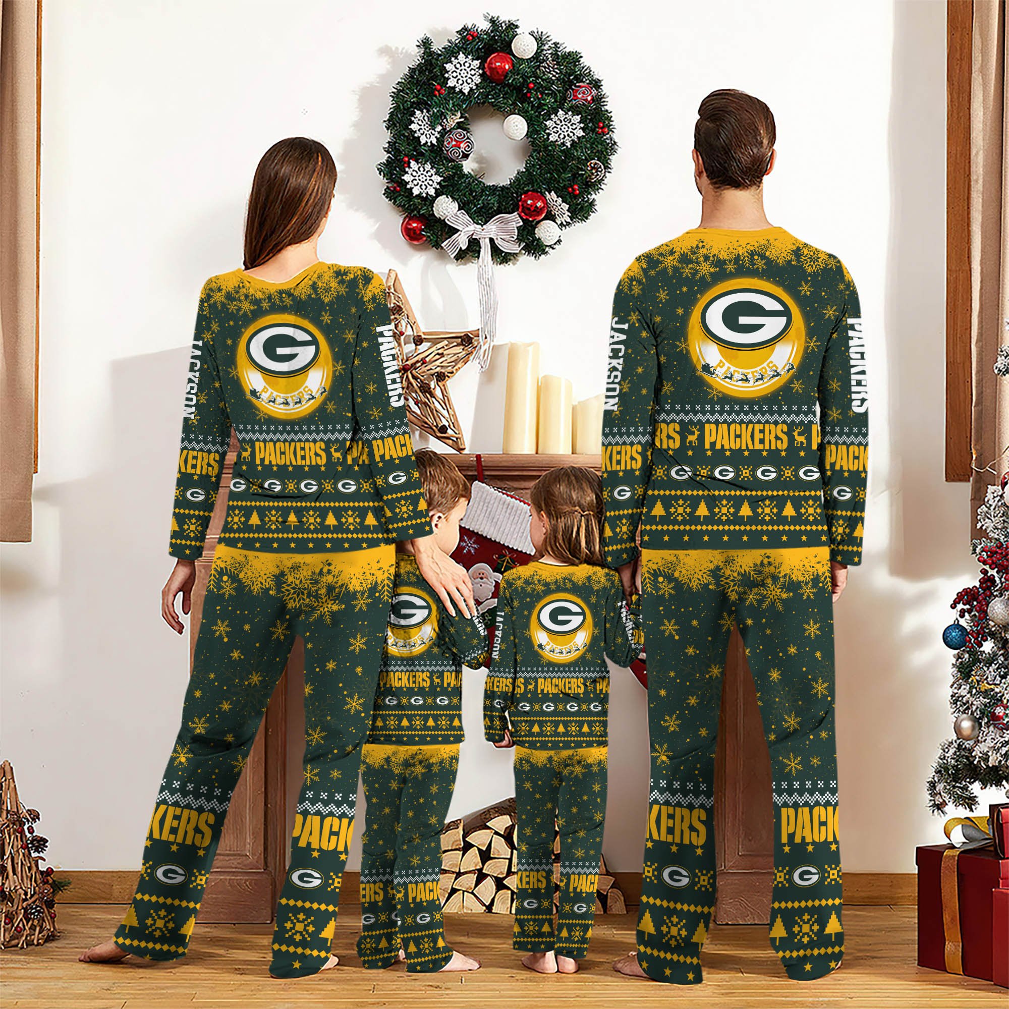 Alternative view of Green Bay Packers Sport Pajamas 2024 Version Personalized Your Name, Sport Pajamas For Family, Christmas Gifts For Fans, Gifts For Kid ETHY-62762