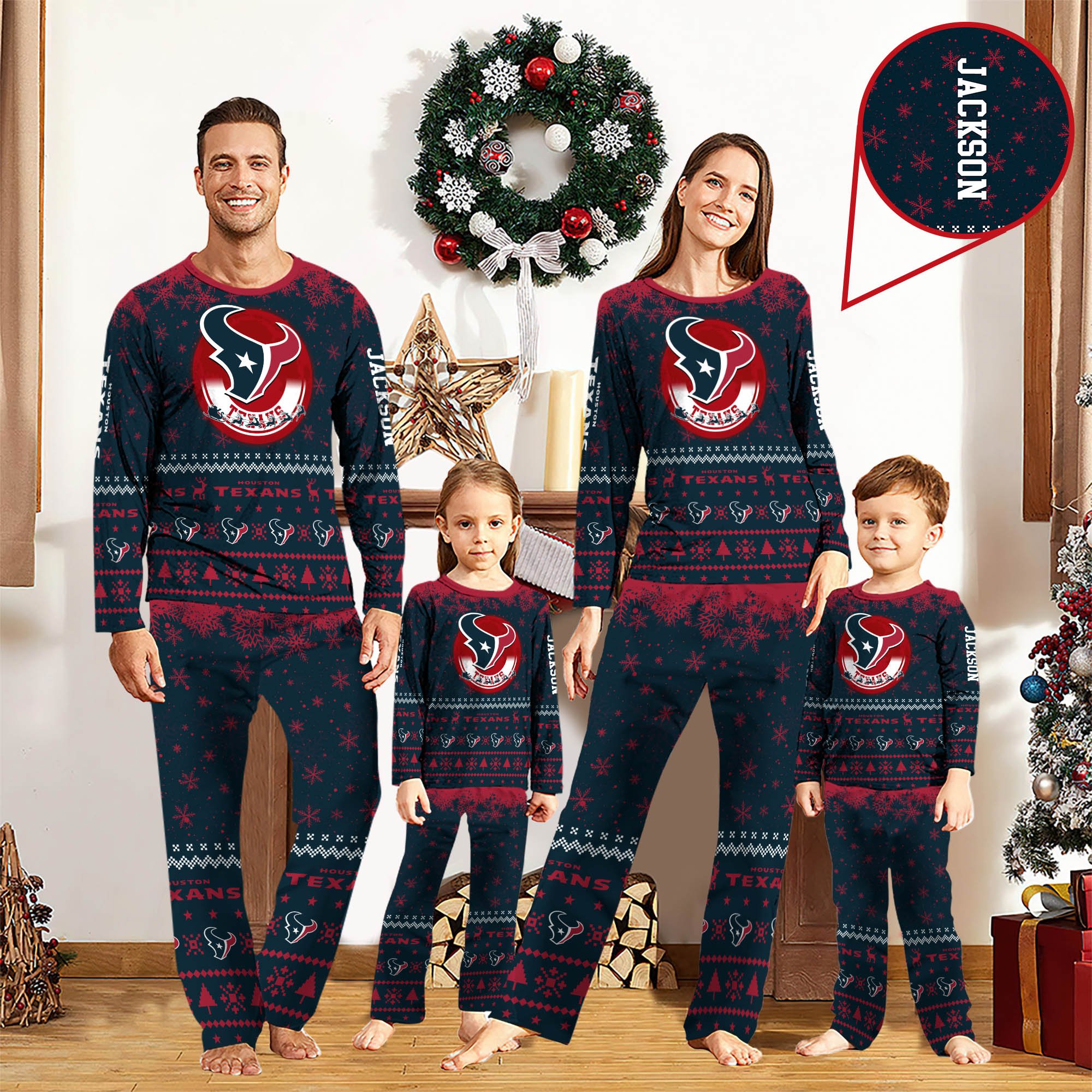 Houston Texans Sport Pajamas 2024 Version Personalized Your Name, Sport Pajamas For Family, Christmas Gifts For Fans, Gifts For Kid ETHY-62762