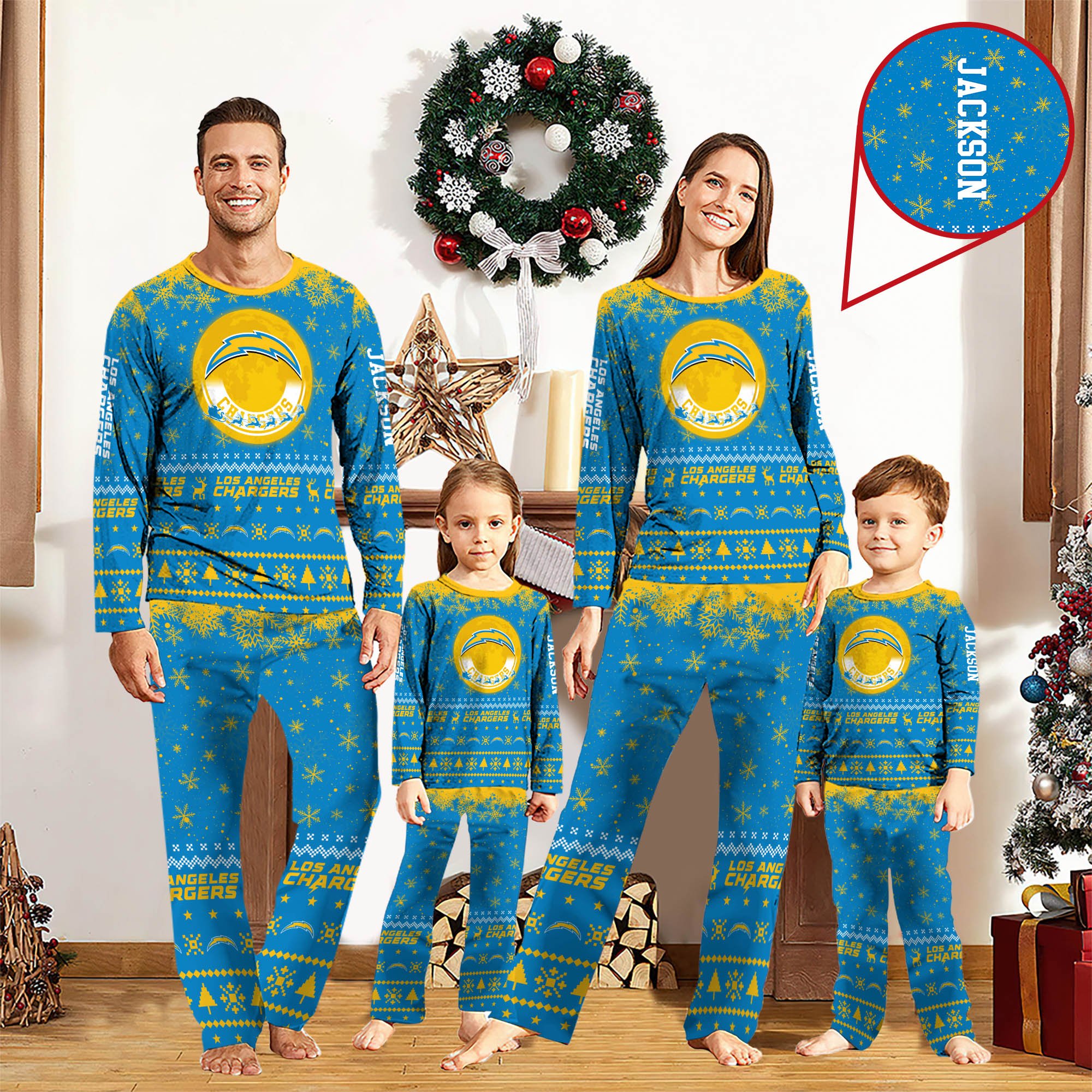 Los Angeles Chargers Sport Pajamas 2024 Version Personalized Your Name, Sport Pajamas For Family, Christmas Gifts For Fans, Gifts For Kid ETHY-62762