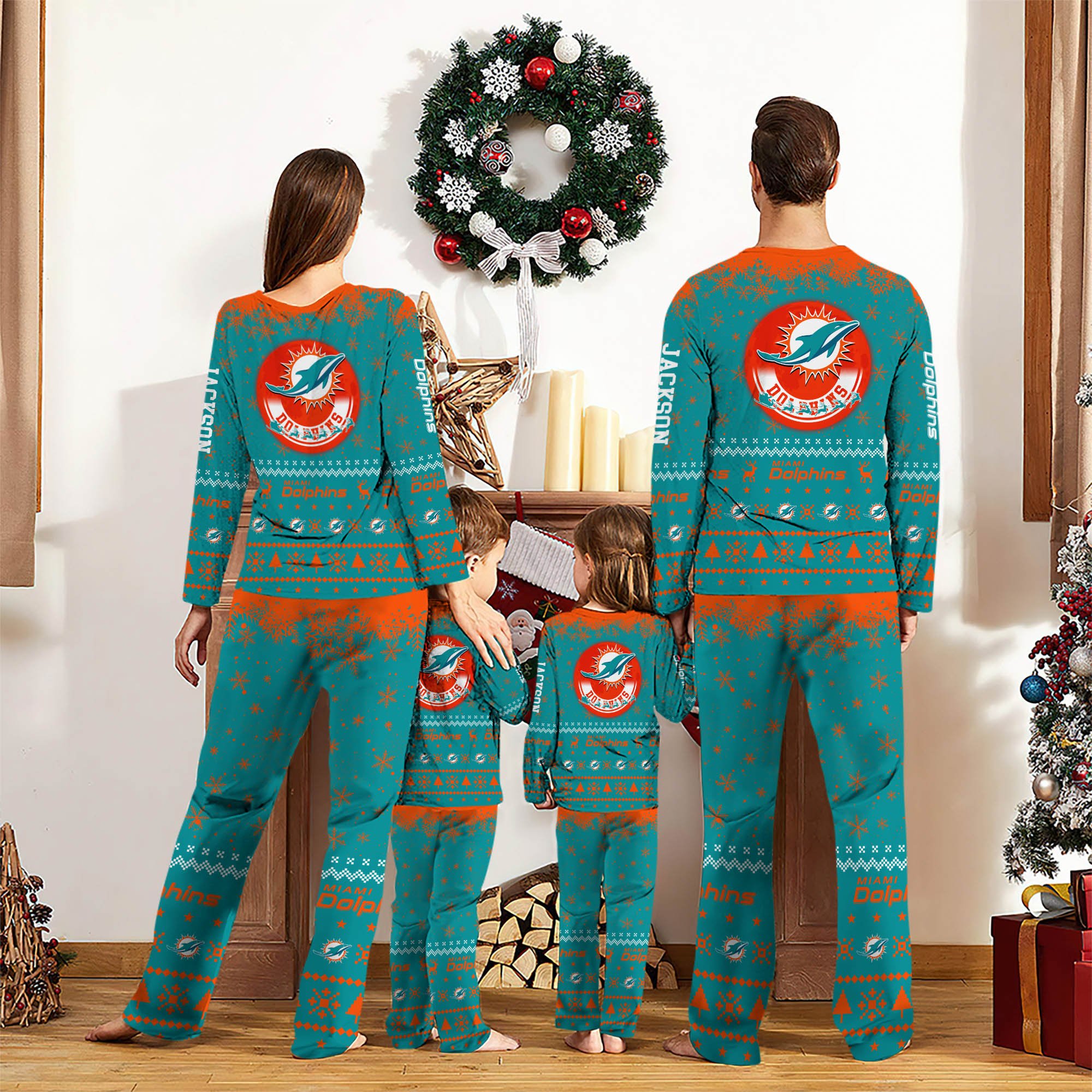 Alternative view of Miami Dolphins Sport Pajamas 2024 Version Personalized Your Name, Sport Pajamas For Family, Christmas Gifts For Fans, Gifts For Kid ETHY-62762