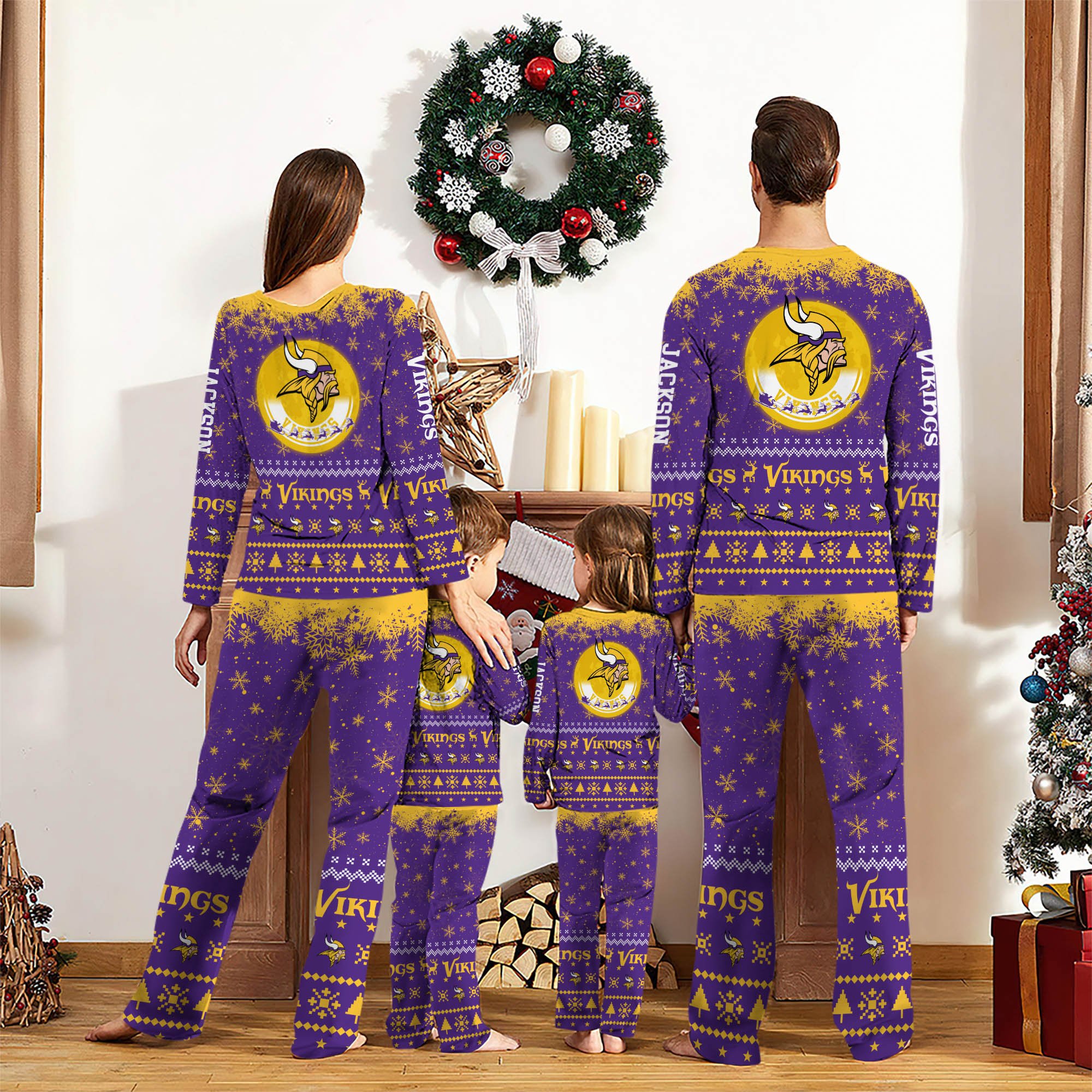 Alternative view of Minnesota Vikings Sport Pajamas 2024 Version Personalized Your Name, Sport Pajamas For Family, Christmas Gifts For Fans, Gifts For Kid ETHY-62762