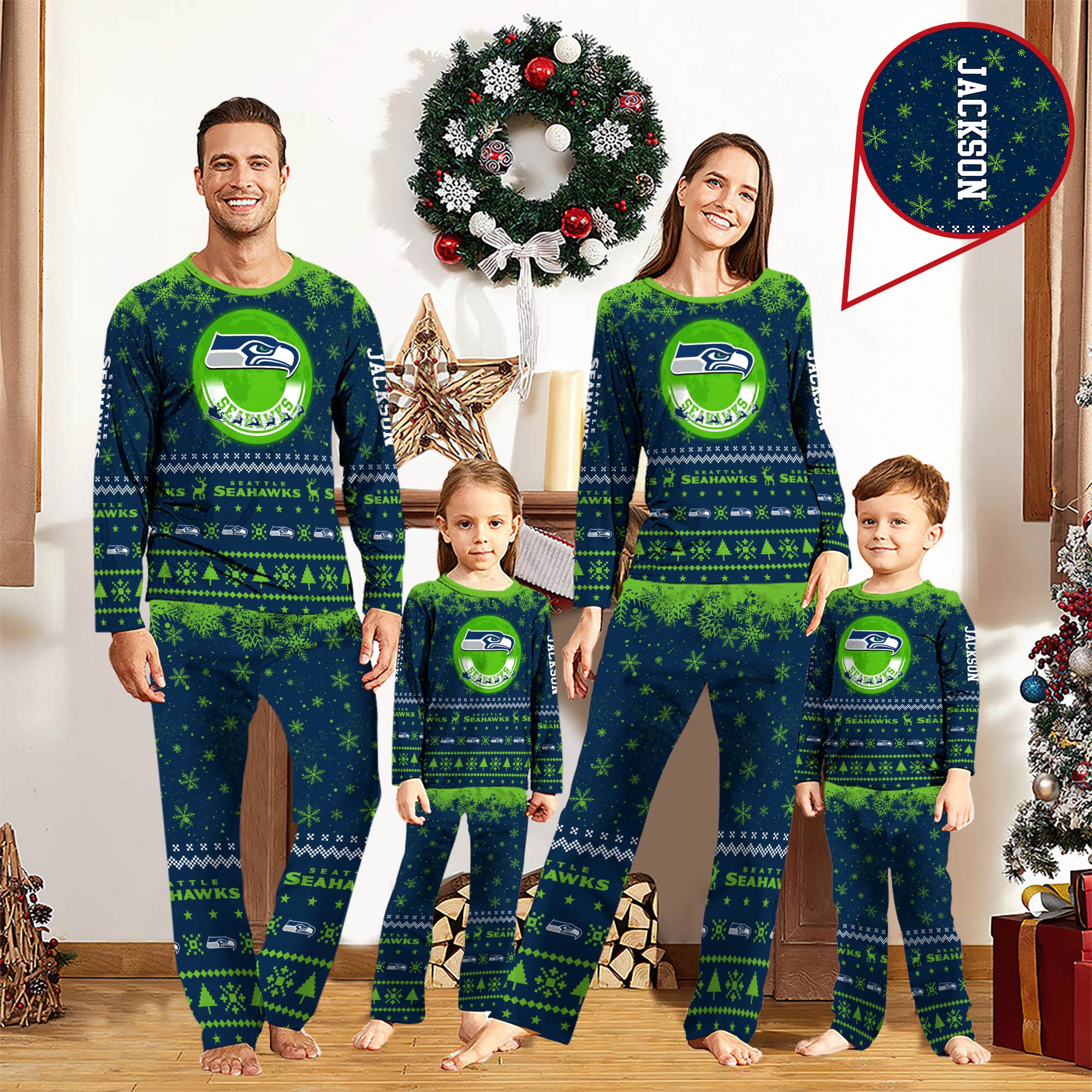 Seattle Seahawks Sport Pajamas 2024 Version Personalized Your Name, Sport Pajamas For Family, Christmas Gifts For Fans, Gifts For Kid ETHY-62762