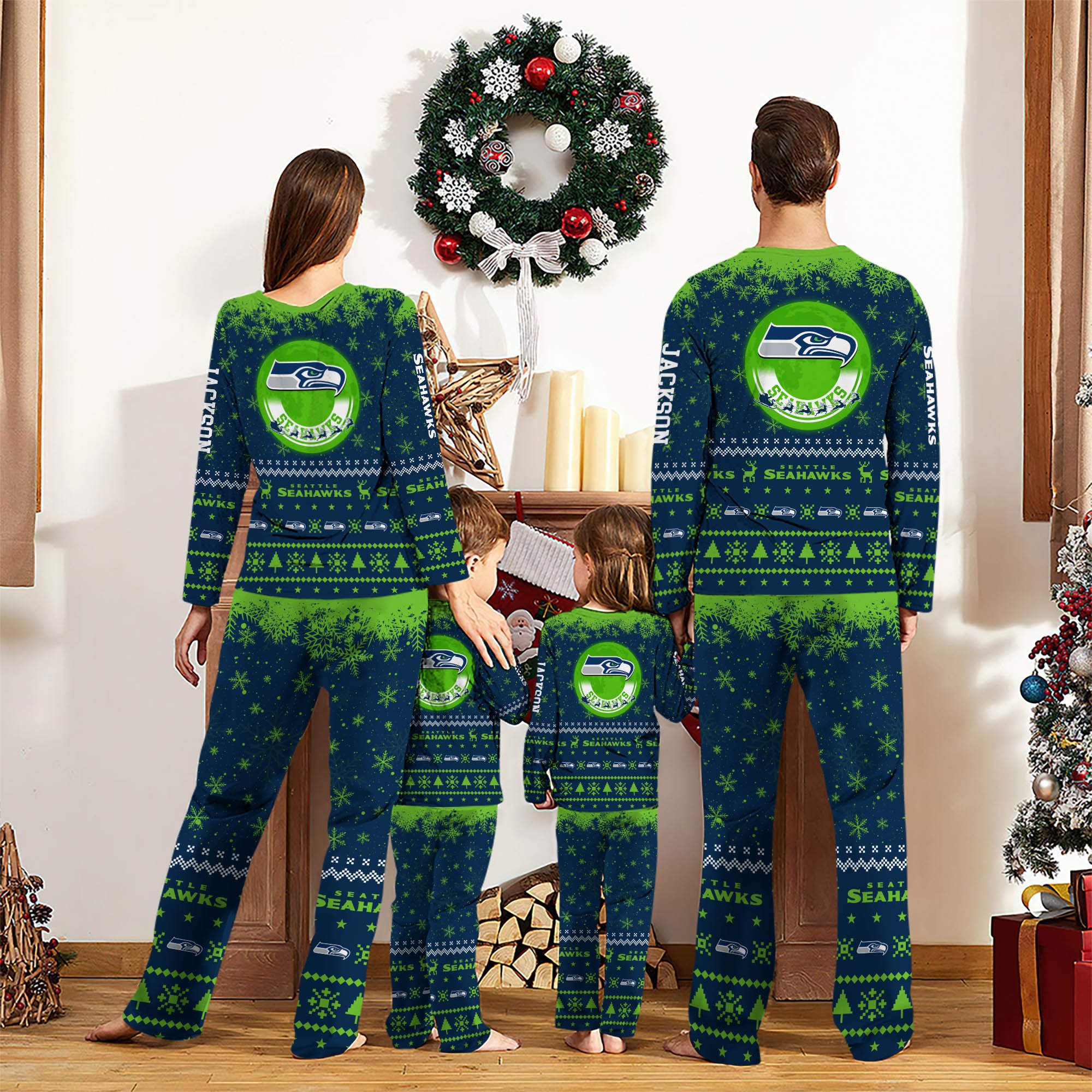 Alternative view of Seattle Seahawks Sport Pajamas 2024 Version Personalized Your Name, Sport Pajamas For Family, Christmas Gifts For Fans, Gifts For Kid ETHY-62762