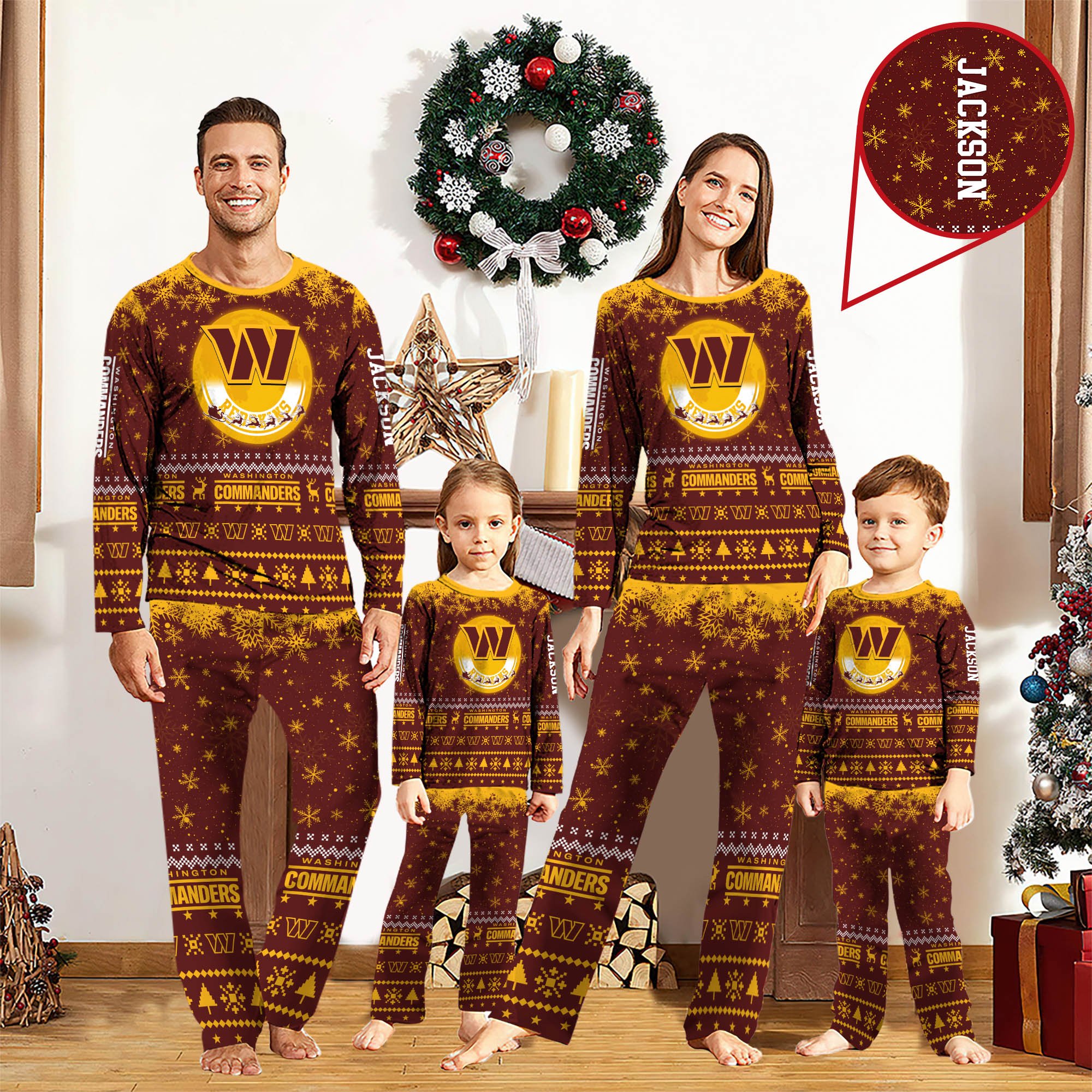Washington Commanders Sport Pajamas 2024 Version Personalized Your Name, Sport Pajamas For Family, Christmas Gifts For Fans, Gifts For Kid ETHY-62762