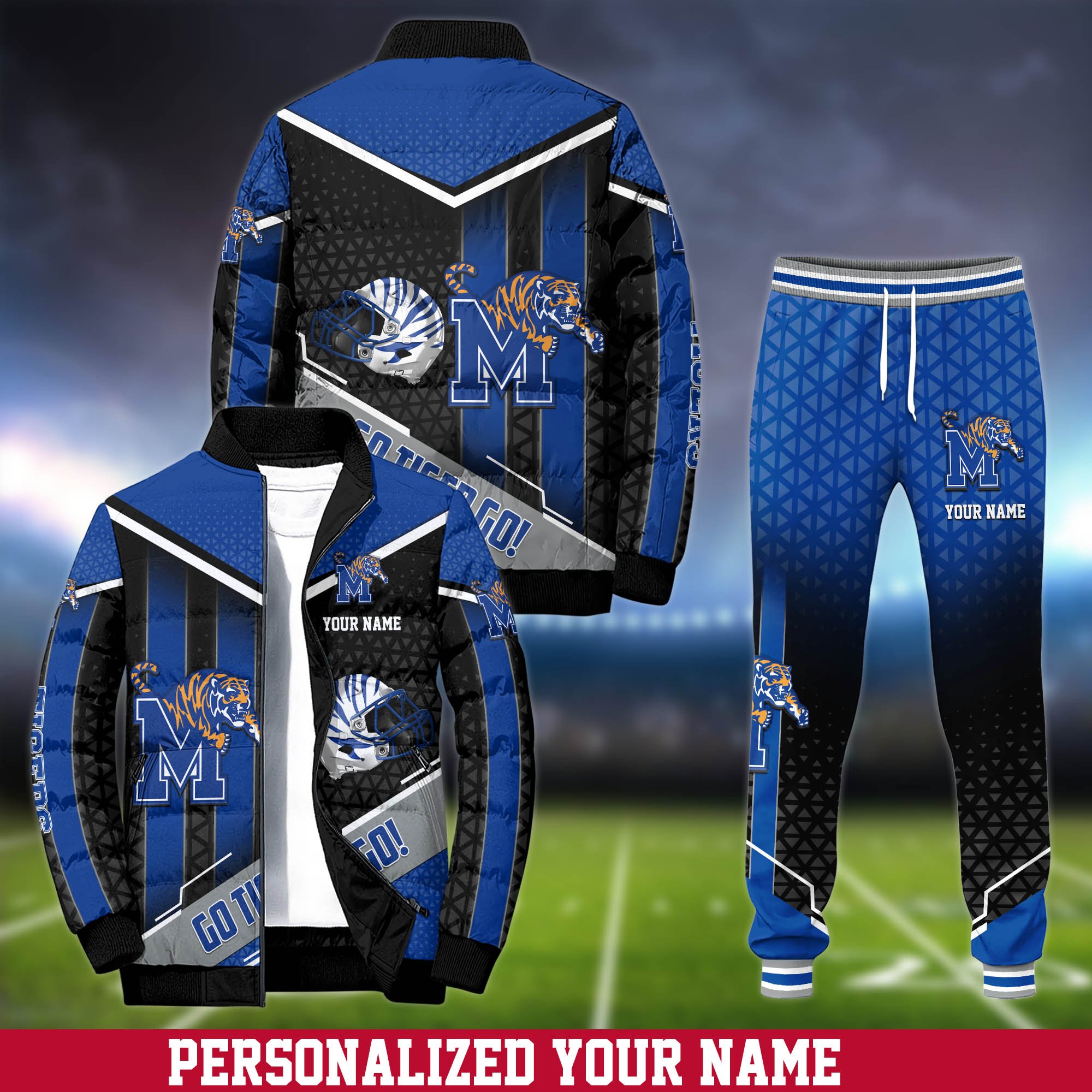 Memphis Tigers Puffer Jacket And Sweatpants 2024 Version Personalized Your Name, Puffer Jacket For Sport Fans, Sport Sweatpants, Gifts For Sport Lovers ETHY-62775