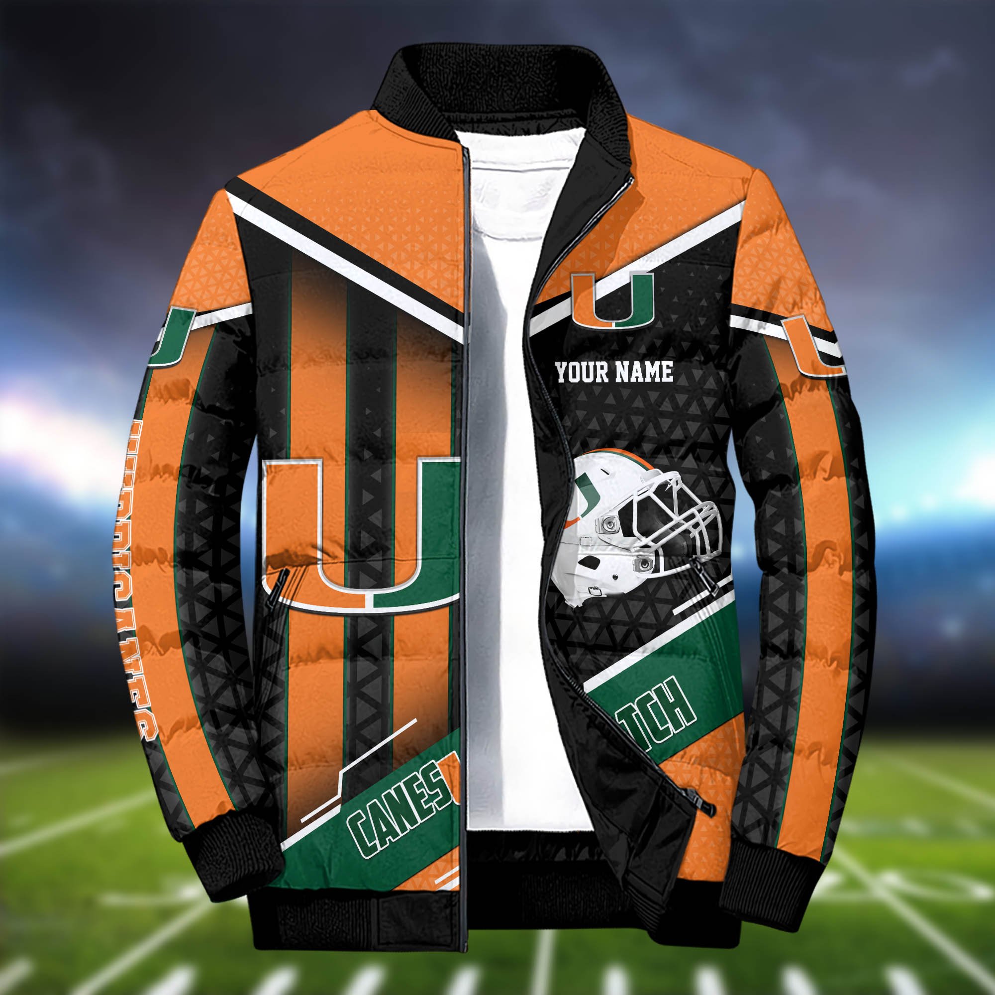 Alternative view of Miami Hurricanes Puffer Jacket And Sweatpants 2024 Version Personalized Your Name, Puffer Jacket For Sport Fans, Sport Sweatpants, Gifts For Sport Lovers ETHY-62775