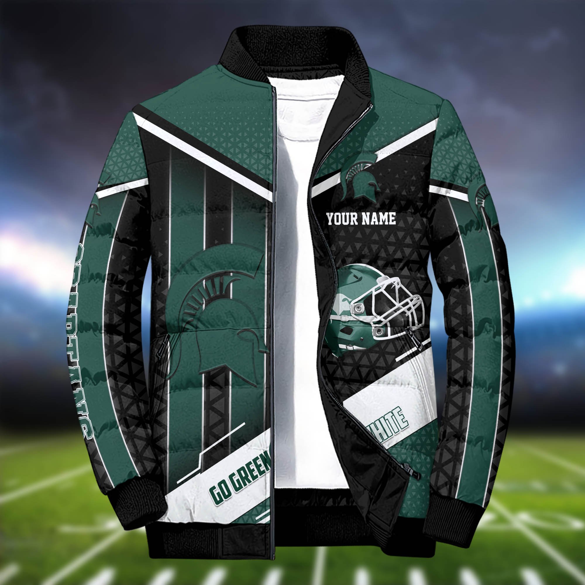 Alternative view of Michigan State Spartans Puffer Jacket And Sweatpants 2024 Version Personalized Your Name, Puffer Jacket For Sport Fans, Sport Sweatpants, Gifts For Sport Lovers ETHY-62775