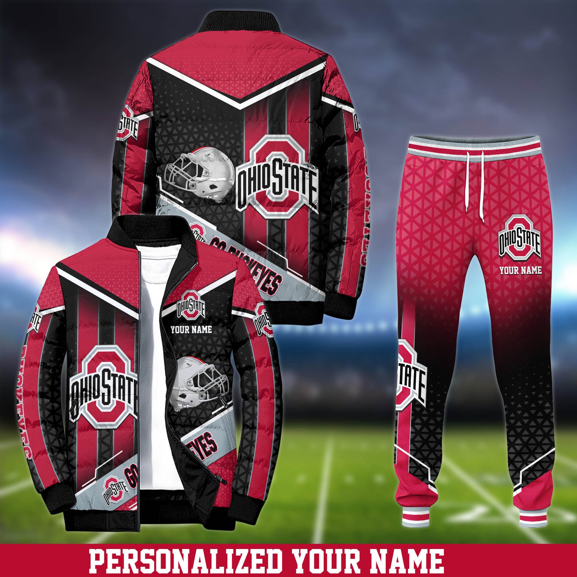 Ohio State Buckeyes Puffer Jacket And Sweatpants 2024 Version Personalized Your Name, Puffer Jacket For Sport Fans, Sport Sweatpants, Gifts For Sport Lovers ETHY-62775