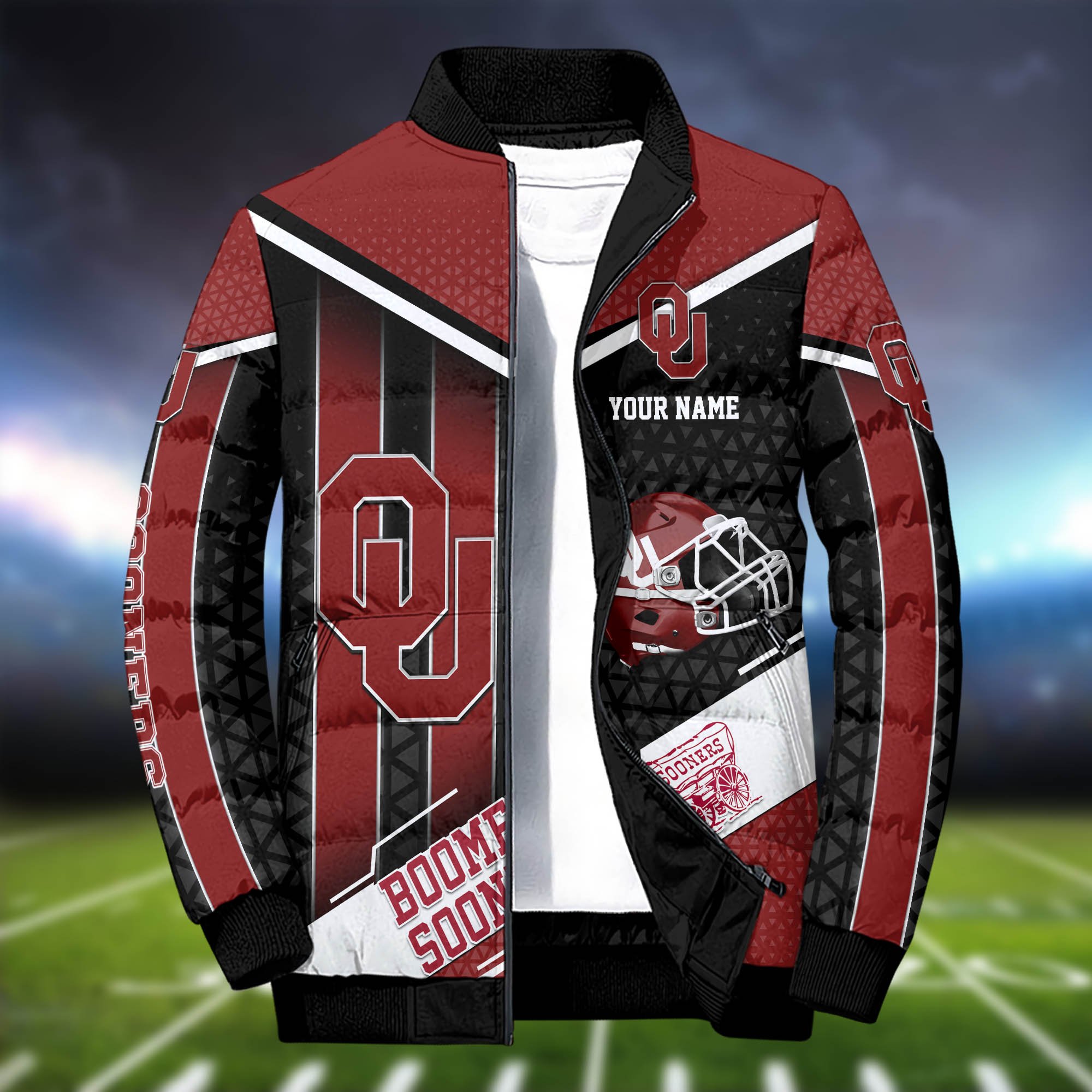Alternative view of Oklahoma Sooners Puffer Jacket And Sweatpants 2024 Version Personalized Your Name, Puffer Jacket For Sport Fans, Sport Sweatpants, Gifts For Sport Lovers ETHY-62775