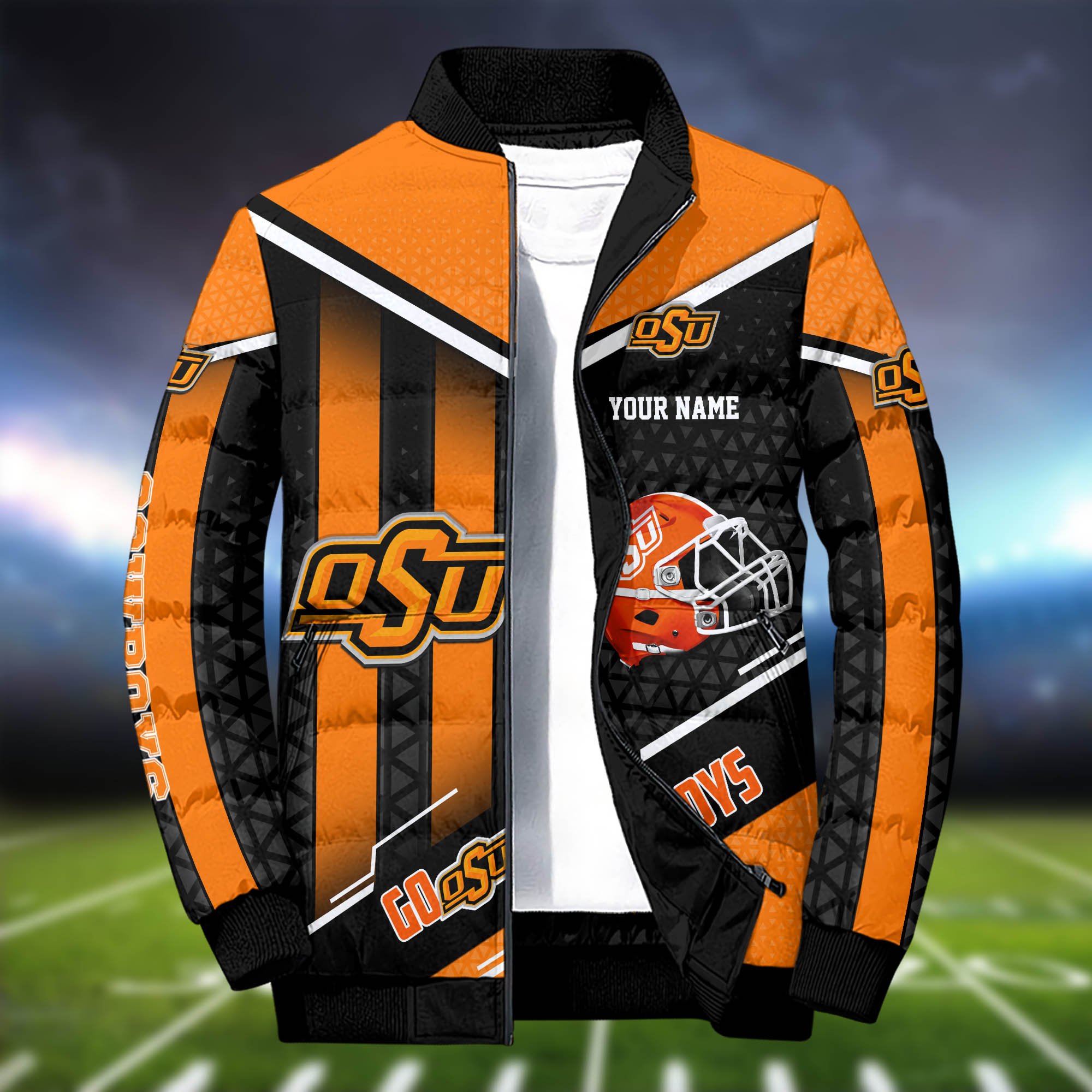 Alternative view of Oklahoma State Cowboys Puffer Jacket And Sweatpants 2024 Version Personalized Your Name, Puffer Jacket For Sport Fans, Sport Sweatpants, Gifts For Sport Lovers ETHY-62775